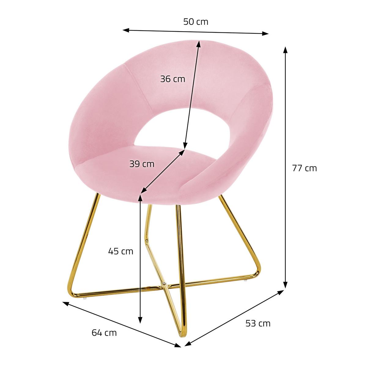 ESSZIMMERSTÜHLE 2er Set Rosa Samt - Pink/Goldfarben, Metall (53/77/64cm) - ML-DESIGN
