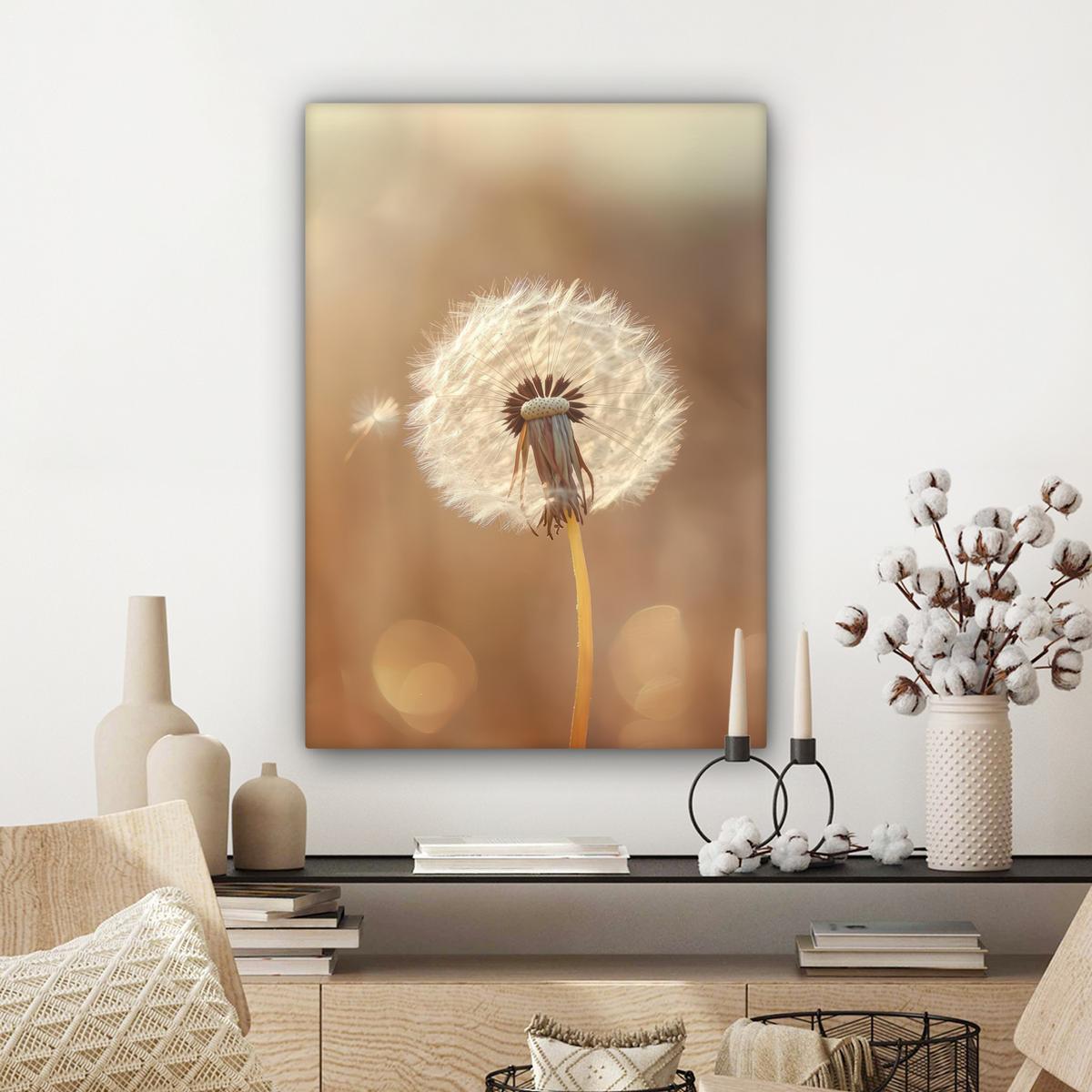 LEINWANDBILD Löwenzahn - Beige - Natur - Blume Wandbild Wohnzimmer 60x80 cm - Hellbraun, Textil (60/80cm) - MuchoWow