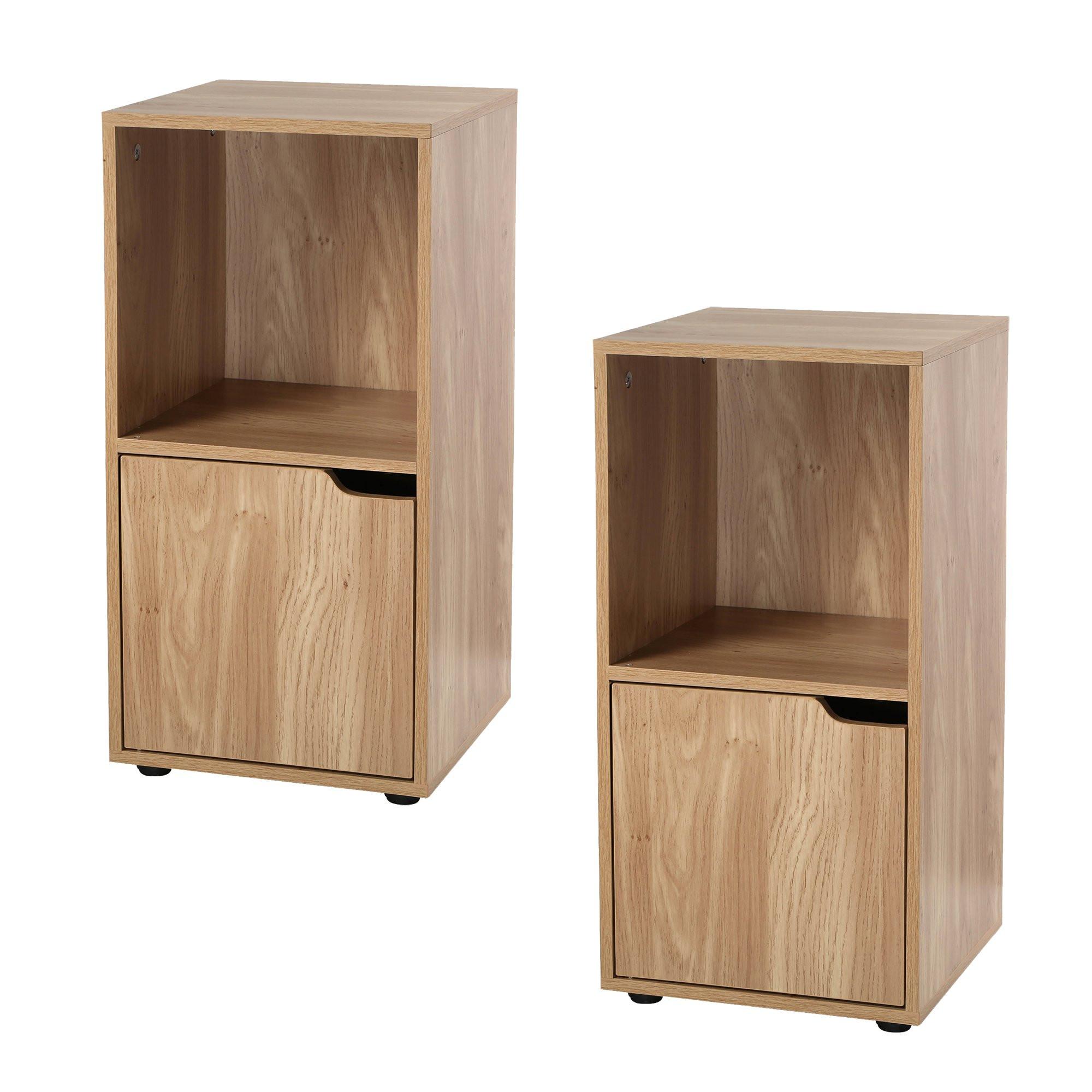 NACHTTISCH mit 2 Fächern im Holzdekor mit 1 Tür - L31 cm - 2er Set - Eschefarben, Holzwerkstoff (29/61.6/30.7cm) - Calicosy