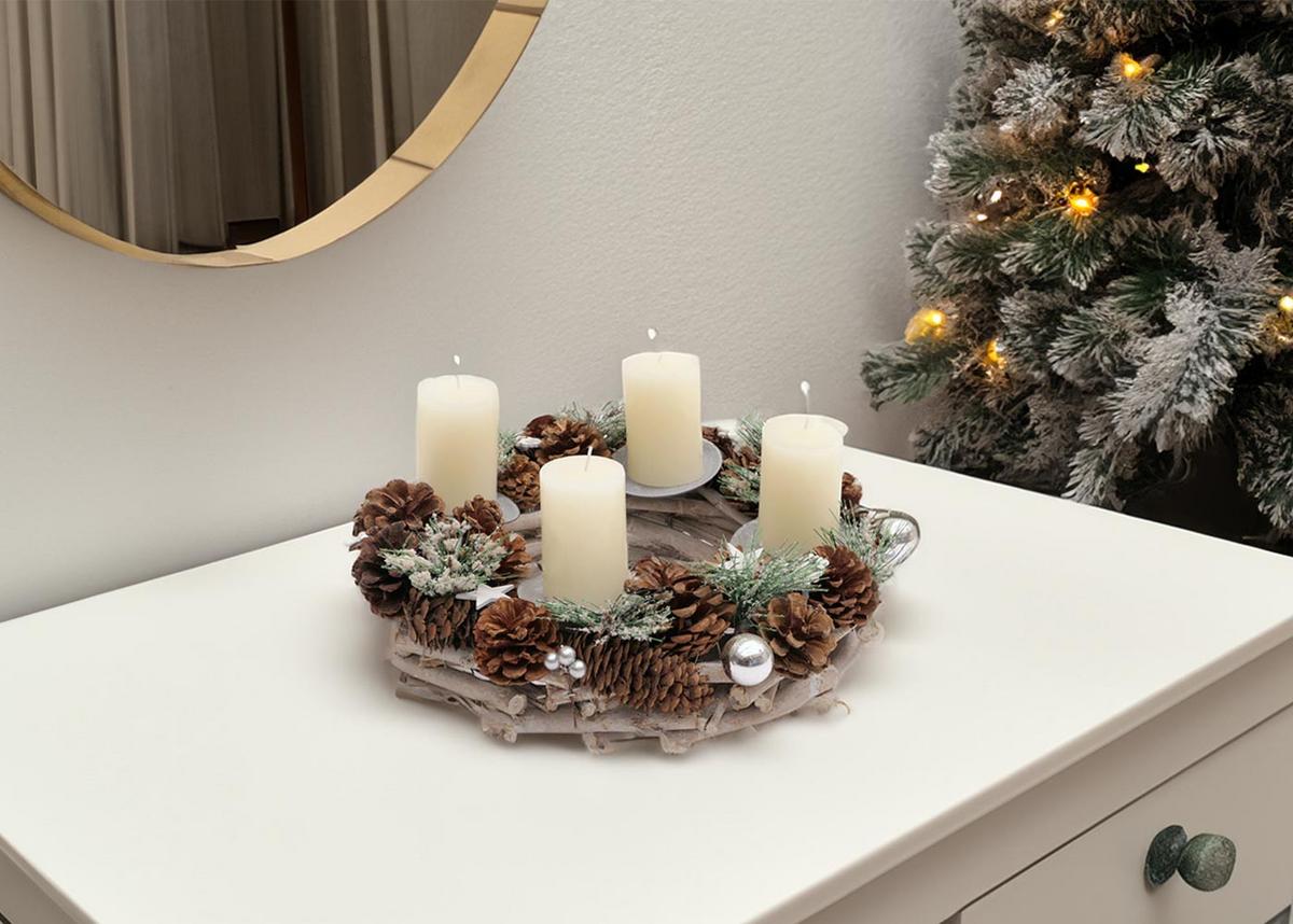 ADVENTSKRANZ MIT KERZEN Braun - Braun, Holz (10cm) - MCW