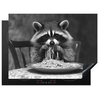 HERDABDECKPLATTE Waschbär - Niedlich - Pasta - Tischtuch - Schwarz - Weiß Induktionsmatte 71x52 cm - Grau, Kunststoff (71/52/0.2cm) - MuchoWow