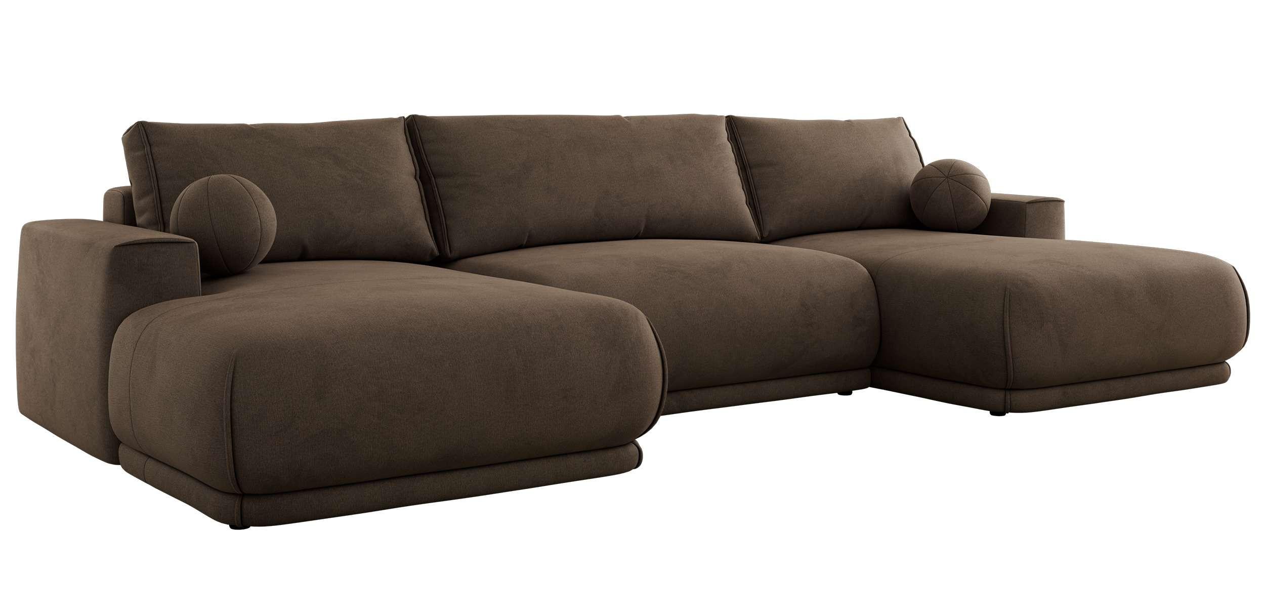 WOHNLANDSCHAFT RINA U Braun Velvet - Schwarz/Braun, Kunststoff/Textil (360/85/170cm) - MKS