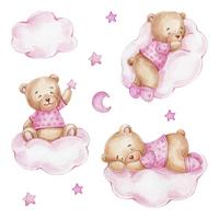 WANDAUFKLEBER 60x87cm - Schlafende Teddybären - Multicolor, Kunststoff (60/87/0.1cm) - Wallfluent