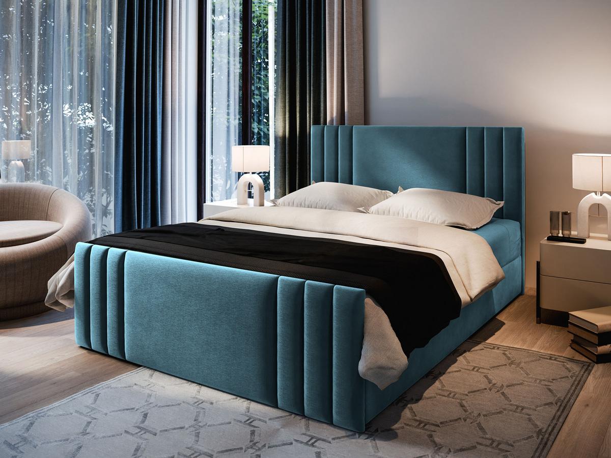 BOXBETT KANES 180x200 cm mit Matratze und Topper - Blau - Blau, Holz (180/200cm) - MASSENO