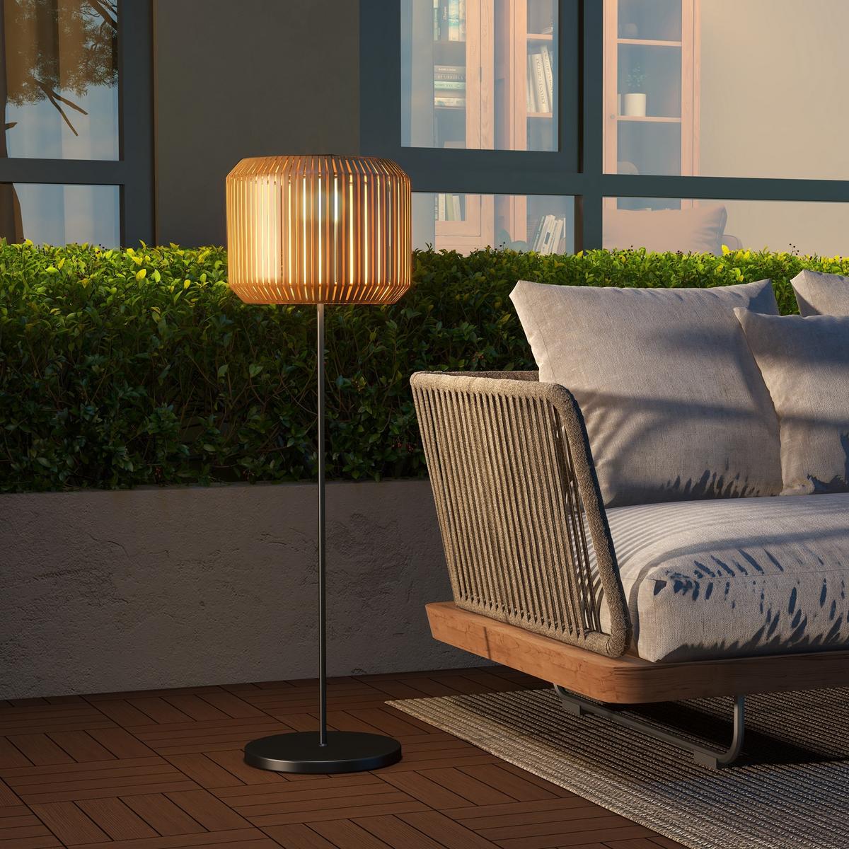 RATTAN Solarlampe, Wegleuchte mit Warmweißem LED Licht, Lichtsensor, Stahl, Gelb - Gelb, Kunststoff (34/34/130cm) - Outsunny