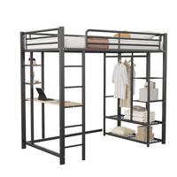 HOCHBETT mit Schreibtisch, Regalen und Stauraum - Schwarz, Holzwerkstoff/Metall - Urban Meuble