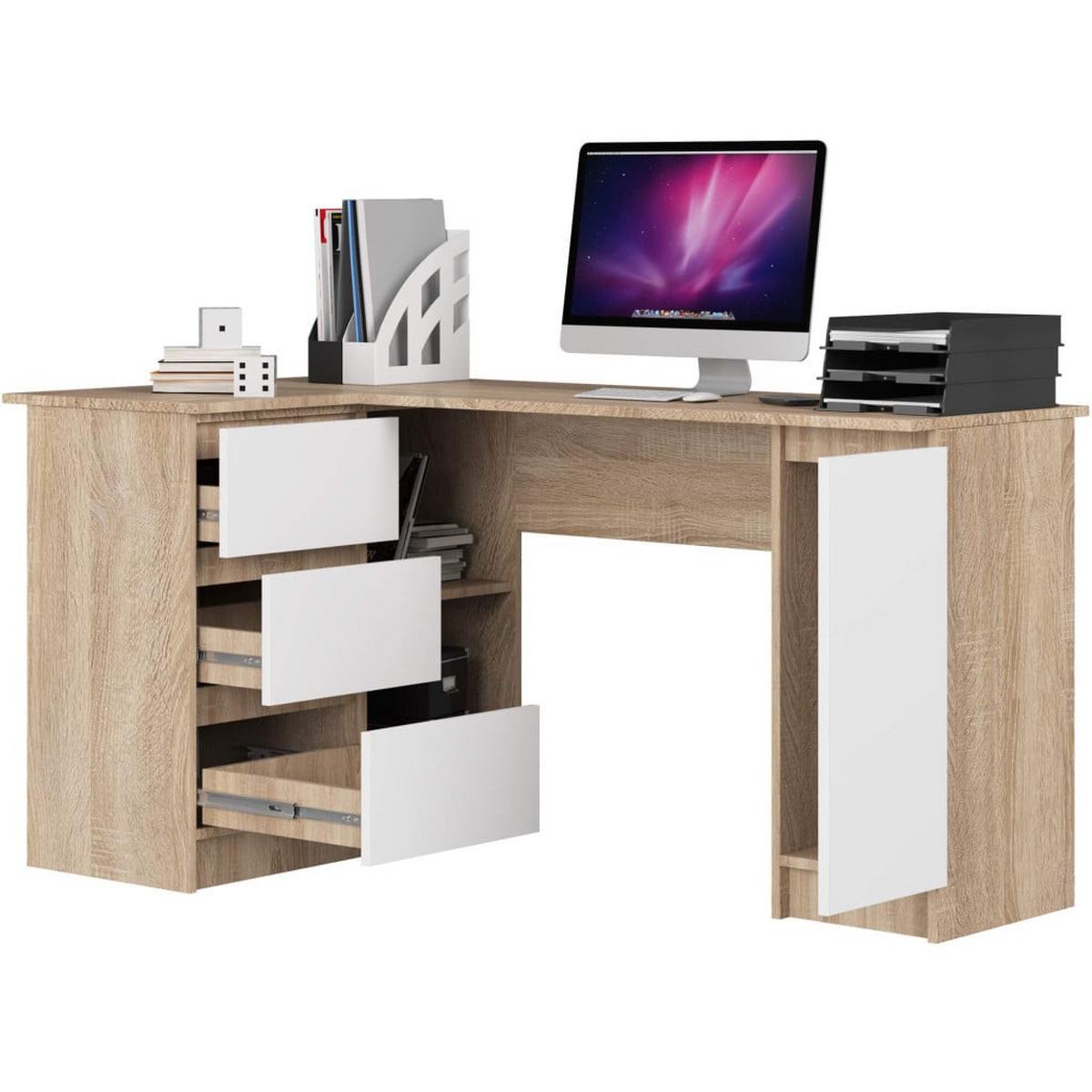SCHREIBTISCH Eiche Sonoma, Weiß 77/155/85 - Weiß, Holzwerkstoff (124/85/77cm) - RAUMHIRSCH FURNITURE