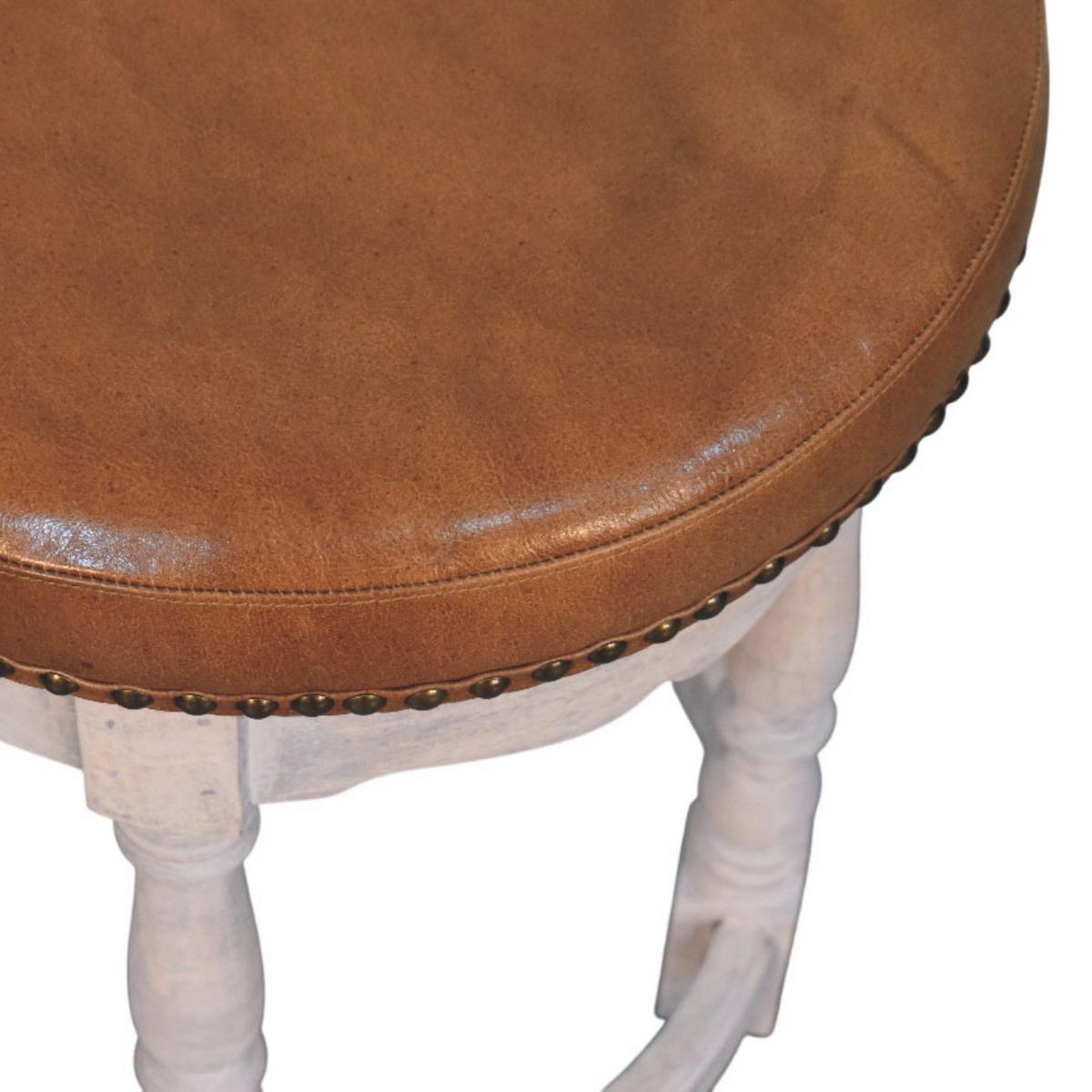 HOCKER mit Acid-Wash-Finish, Ledersitz, grau und braun - Braun, Leder/Holz (40/55/40cm) - Artisan Furniture