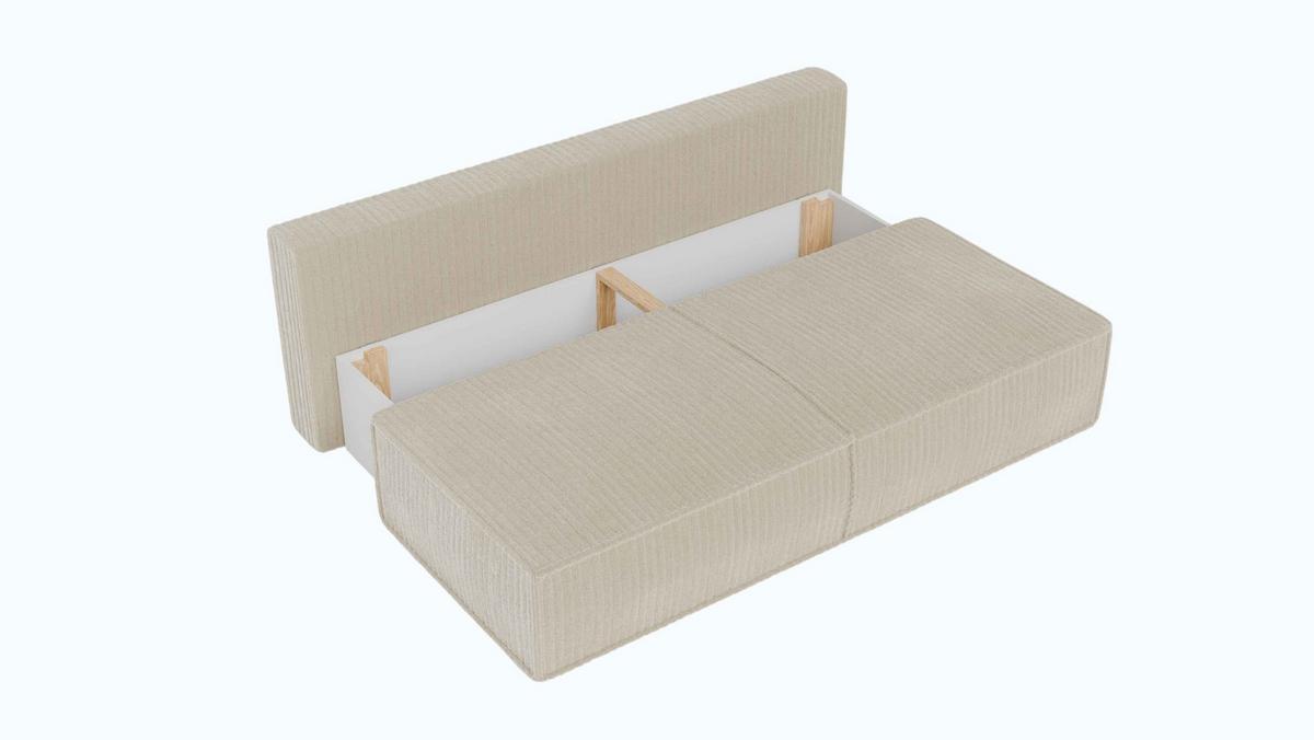 BETTSOFA LINO Creme Kordstoff mit Schlaffunktion - Creme, Textil (97/87/198cm) - MASSENO