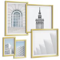 BILDER SET 5er Set - 50x50 cm & 20x30 cm & 40x60 cm Goldrahmen - Moderne Architekturgeometrie - Goldfarben, Kunststoff (40/60cm) - TULUP
