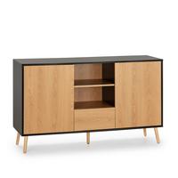 SIDEBOARD Apolo 2 Türen 1 Schublade, Schwarz/Holzfarbe - Schwarz, Holzwerkstoff (136/80/40cm)