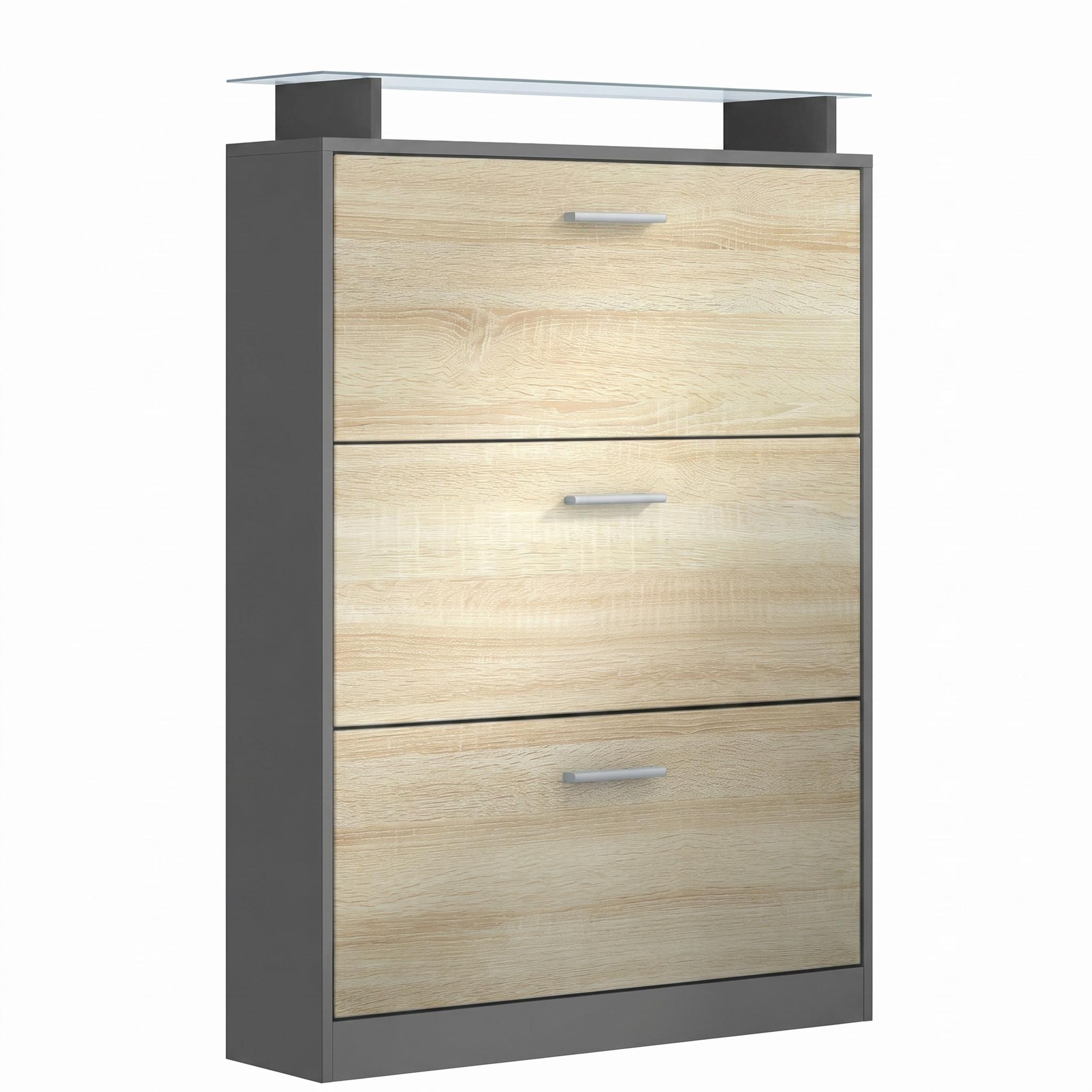 SCHUHSCHRANK Lavia Front in Eiche sägerau - Eiche San Remo, Holzwerkstoff (89/128/23cm) - Vladon