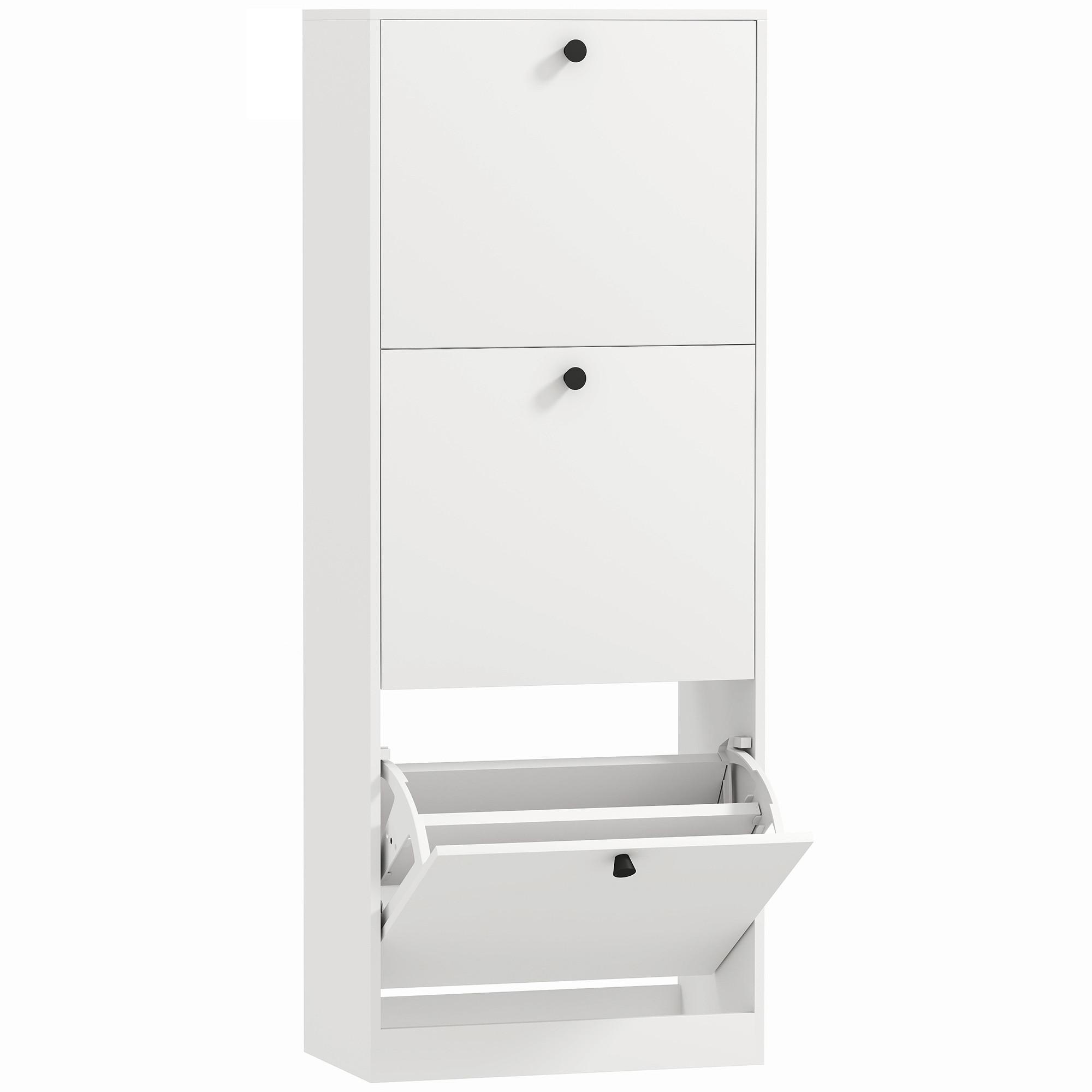 SCHUHSCHRANK mit 3 Klappen, 47 x 26 x 120 cm, Weiß - Weiß, Holzwerkstoff (26/120/47cm) - HOMCOM