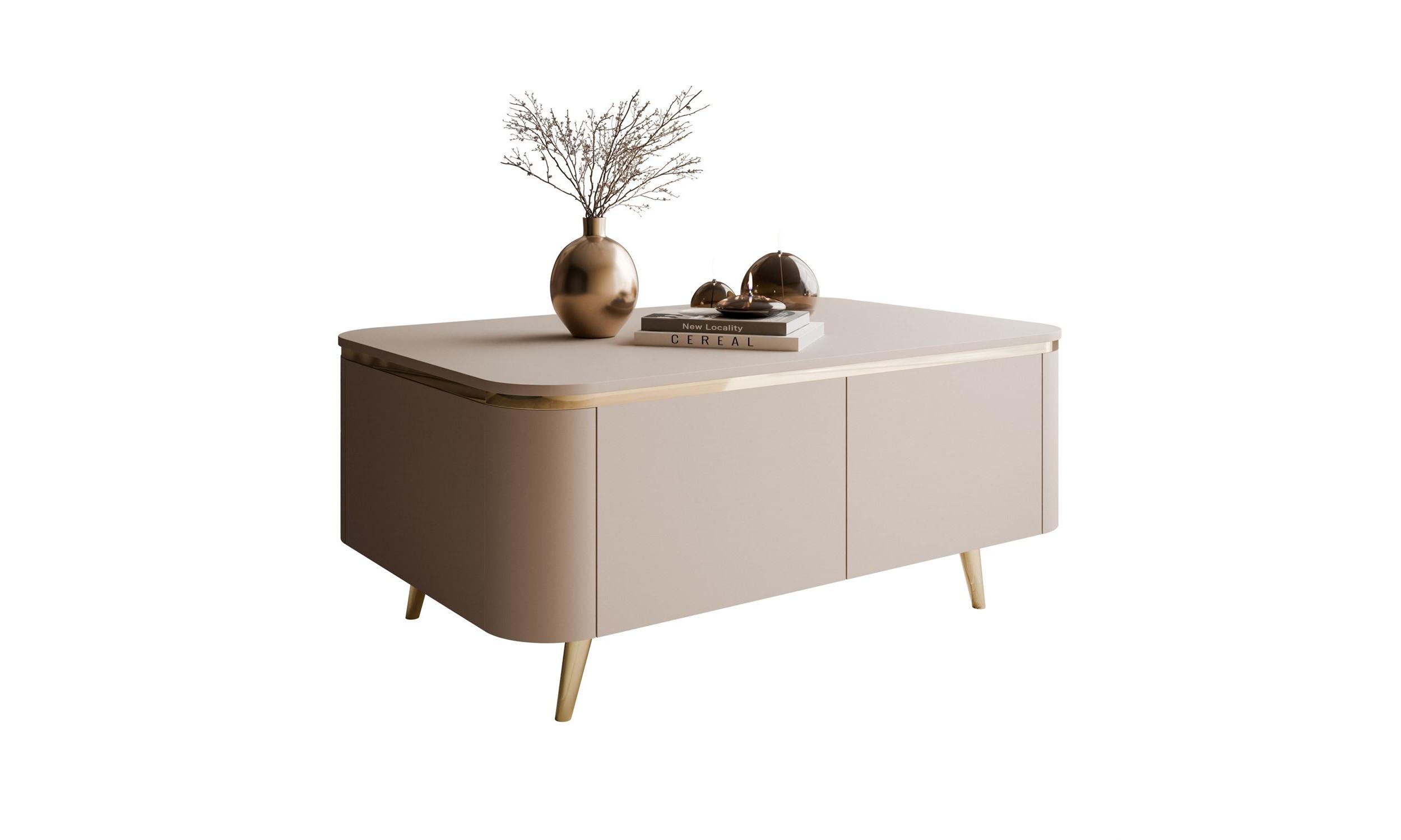 COUCHTISCH AVELINE 90/60/41 cm schräge Füße Kaschmir - Kaschmir/Goldfarben, Holzwerkstoff (60/90/41cm) - Lookway