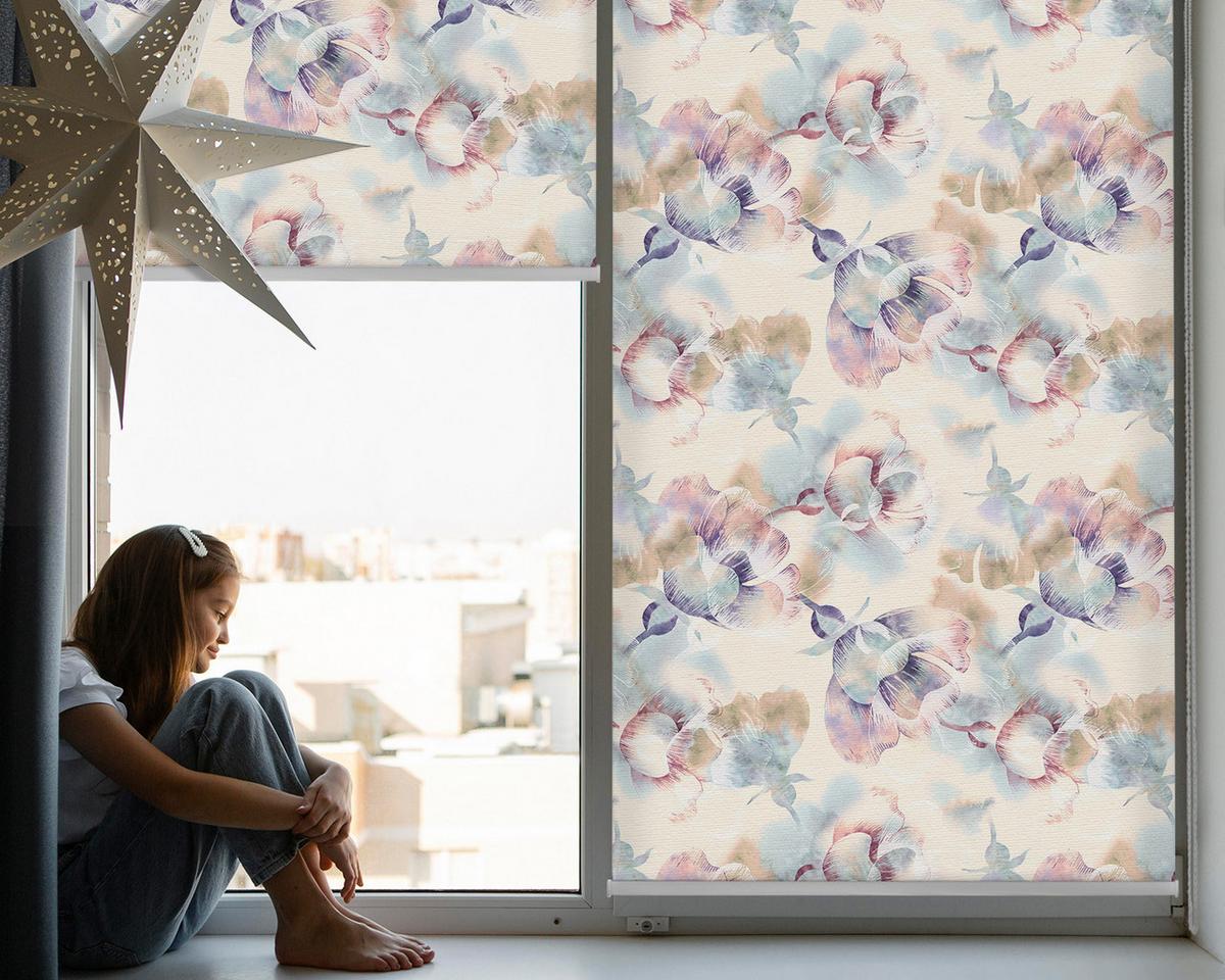 INNENROLLO - Fensterrollo - Rollo - 80x140 cm - Bunte bemalte Blumen - Violett, Kunststoff (80/140/0.5cm) - TULUP