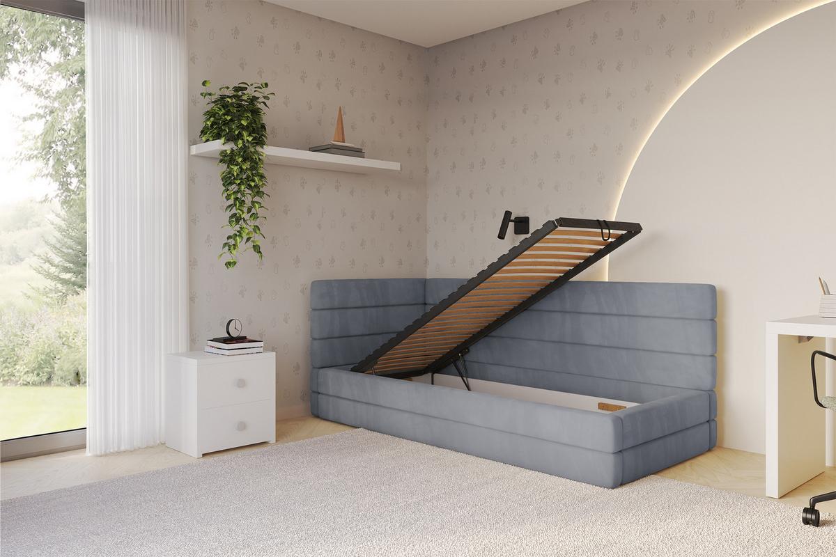 EINZELLBETT Jugendbett mit Bettkasten, Rechts - BEMY 100x200 Grau - Blaugrau, Holzwerkstoff/Textil (100/200cm) - ALTDECOR