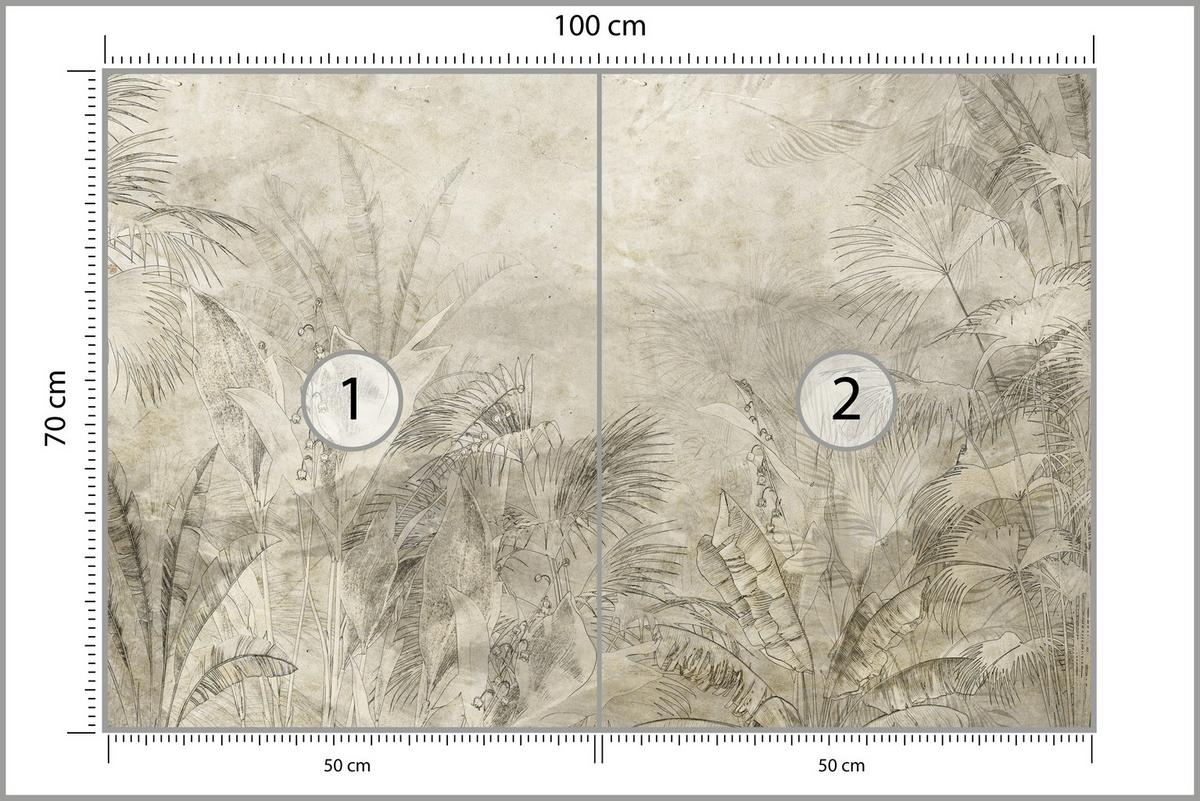 FOTOTAPETE für Schlafzimmer Vintage Botanische Blätter Tropisch 100x70 - Beige/Braun, Papier (100/70cm) - Muralo