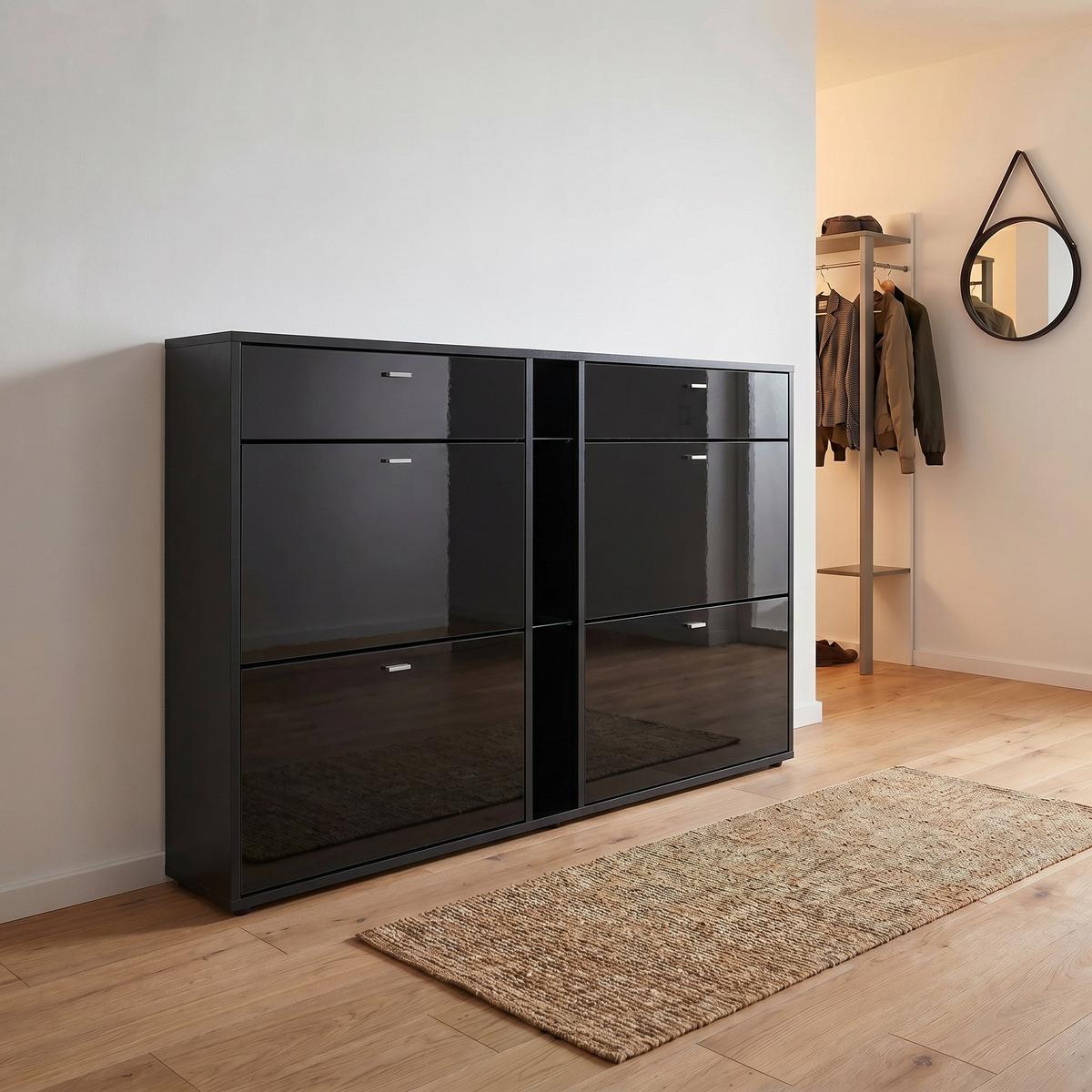 SCHUHSCHRANK Today Fronten in Schwarz Hochglanz - Schwarz Hochglanz, Holzwerkstoff (155.5/95/28cm) - Vladon