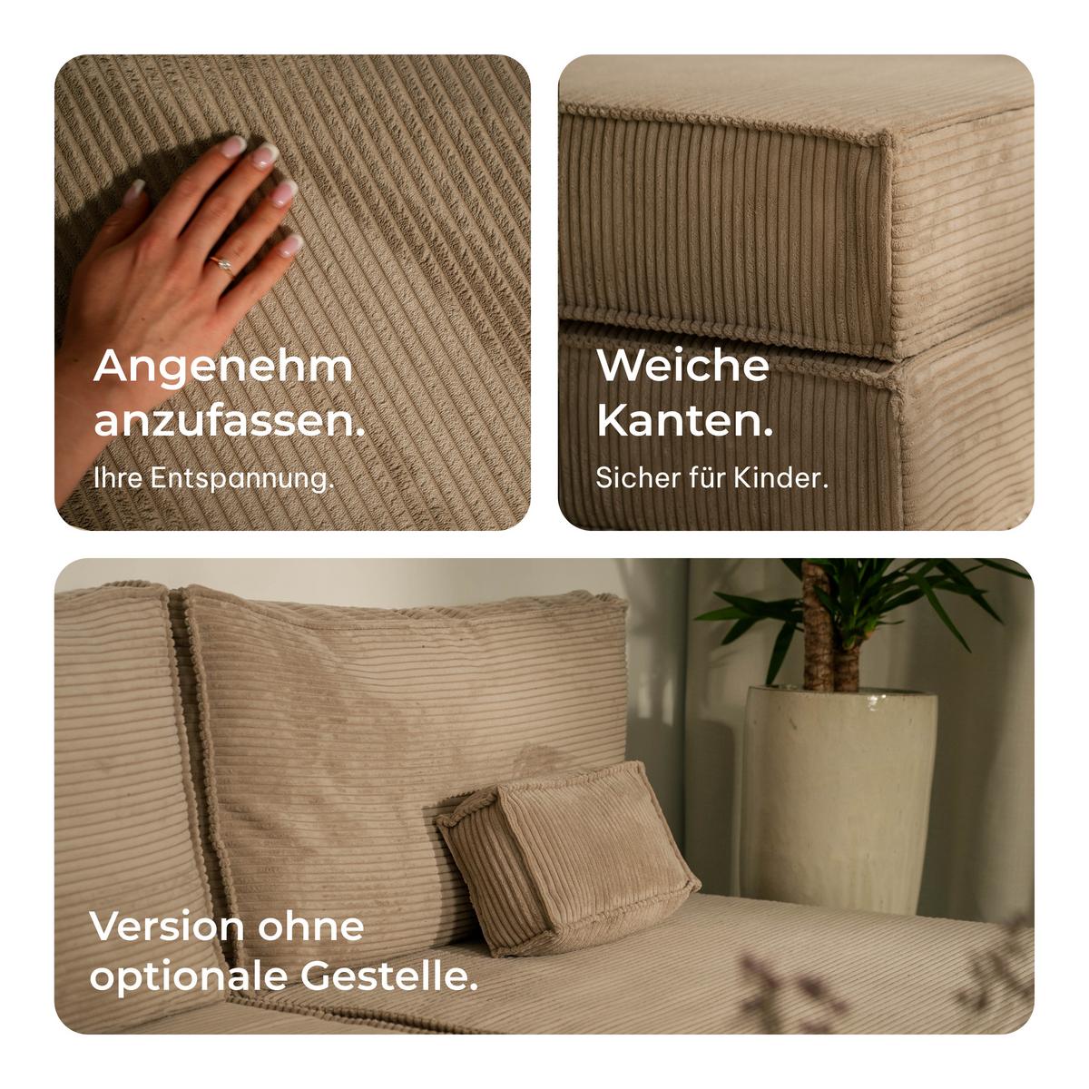 ECKSOFA ANKO modulares Boneless Sofa mit Schlaffunktion Hellgrau Kordstoff - Hellgrau, Textil (270/160cm) - MASSENO
