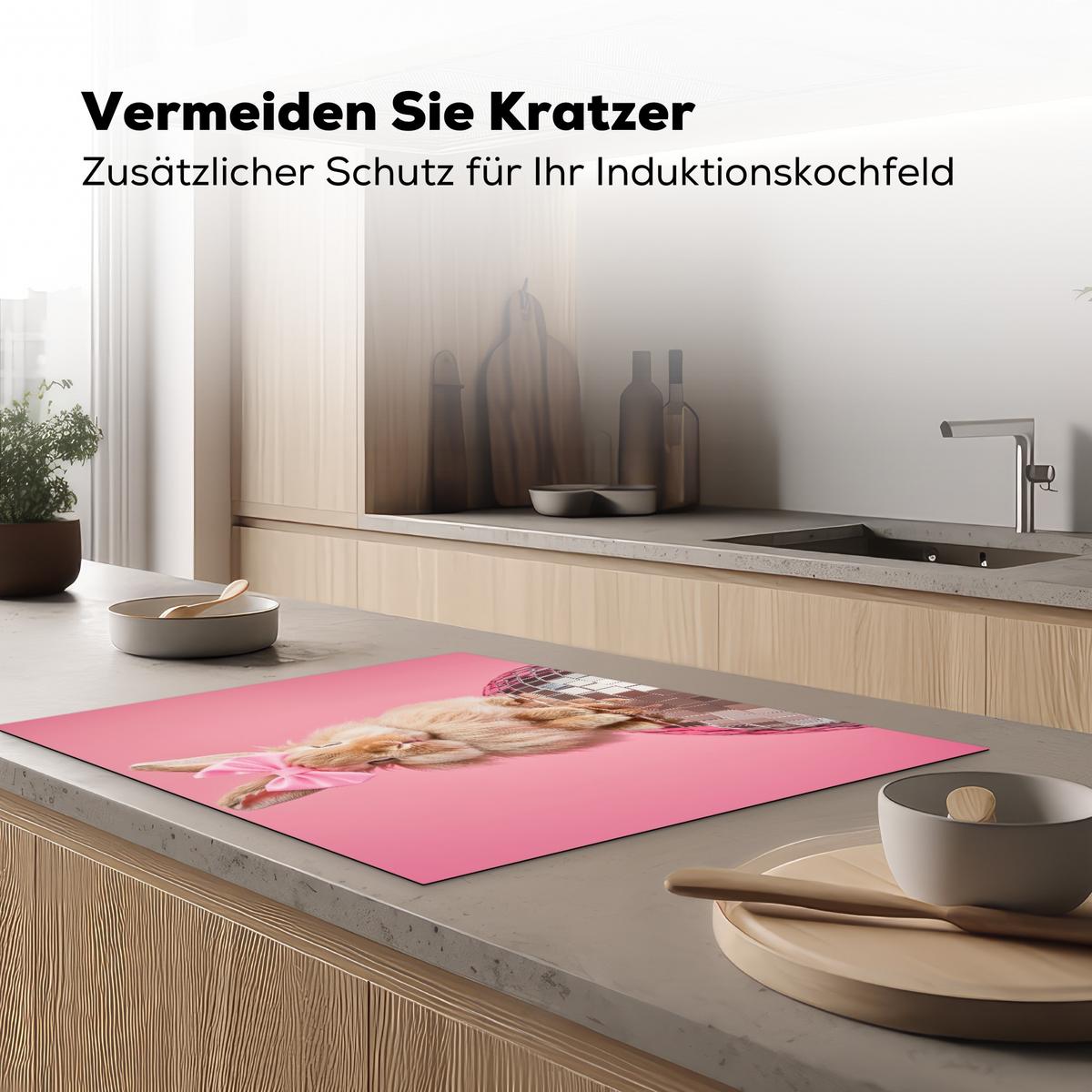 HERDABDECKPLATTE Schleife - Discoball - Kaninchen Induktionsmatte 77x59 cm - Pink, Kunststoff (77/59/0.2cm) - MuchoWow