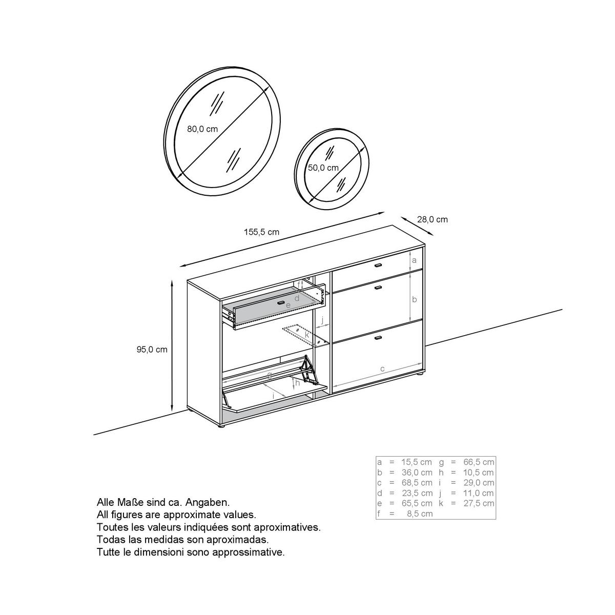 GARDEROBE Florence Grau Hochglanz - Grau, Holzwerkstoff (155.5/200/28cm) - Vladon