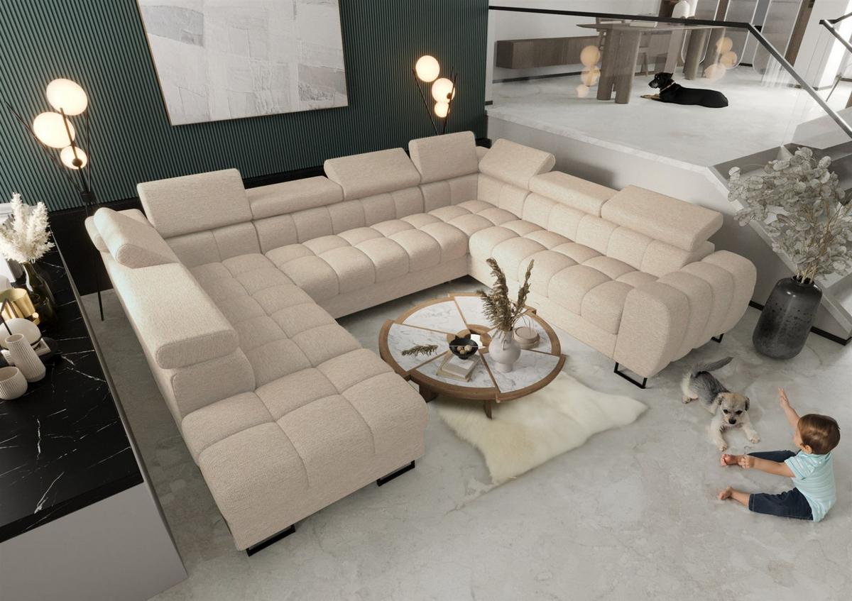 WOHNLANDSCHAFT Bastien Xl - Creme, Holzwerkstoff/Textil (265/95/350cm) - Fun Möbel