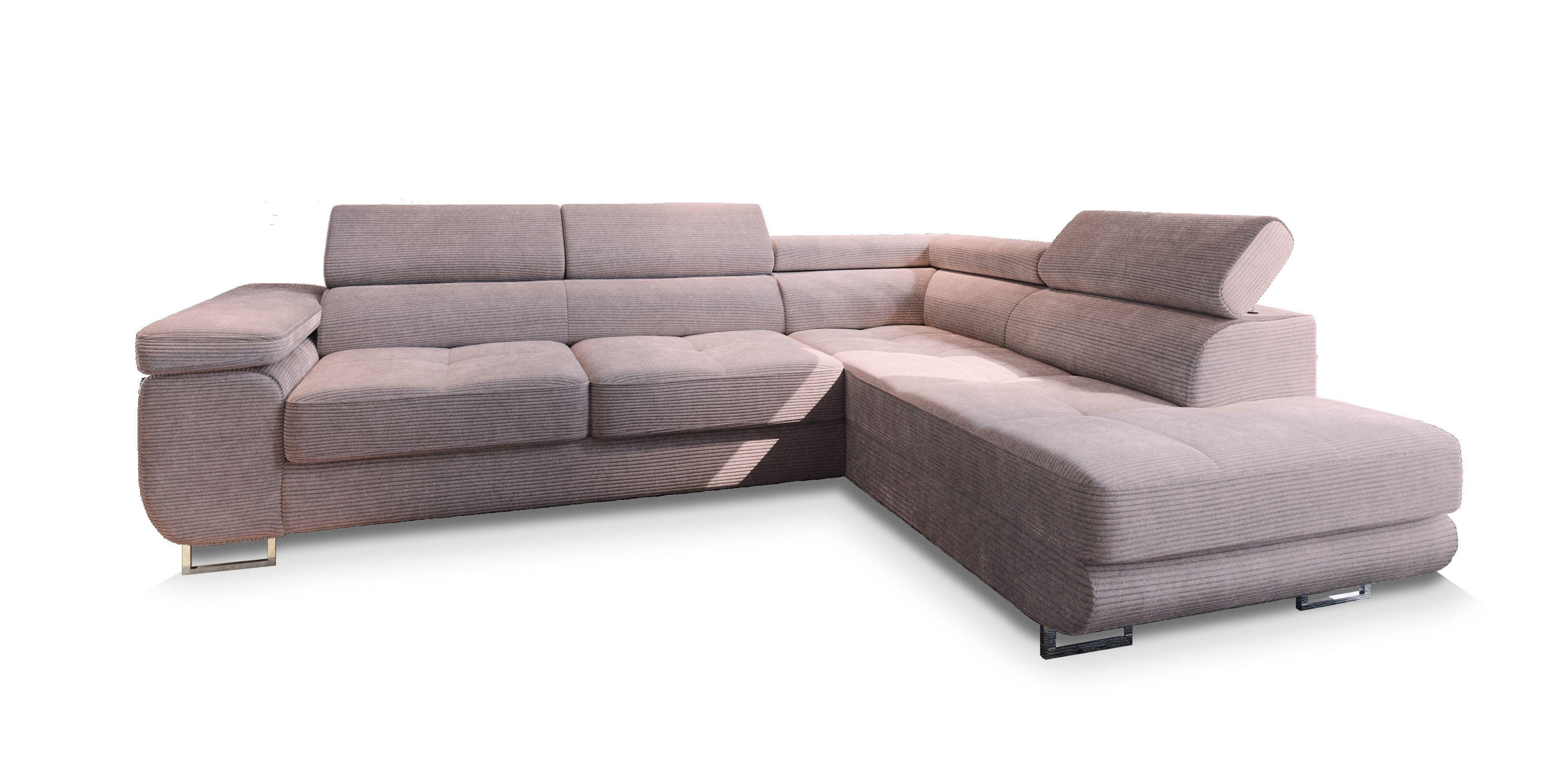 ECKSOFA APIRO R-S Lila Kordstoff mit Schlaffunktion - Lila/Silberfarben, Holz/Textil (276/202cm) - MASSENO