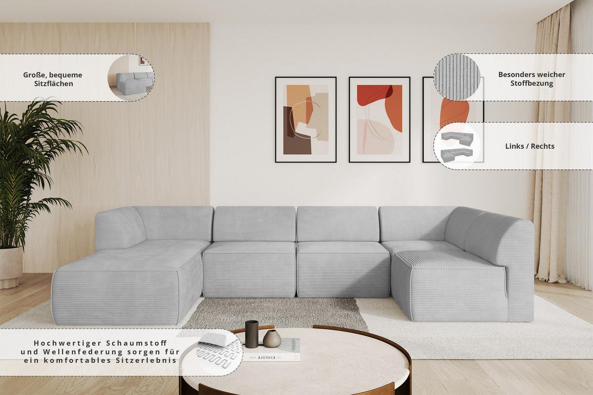 WOHNLANDSCHAFT Ottomane Rechts MOVO-L 345x180x78 cm Dunkelgrau Tissu - Schieferfarben, Holzwerkstoff/Kunststoff (180/78/345cm) - ALTDECOR
