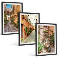 BILDER SET 3er Set - 40x60 cm Schwarzer Rahmen - Straßen, Blumen, italienisches Flair - Schwarz, Kunststoff (40/60cm) - TULUP