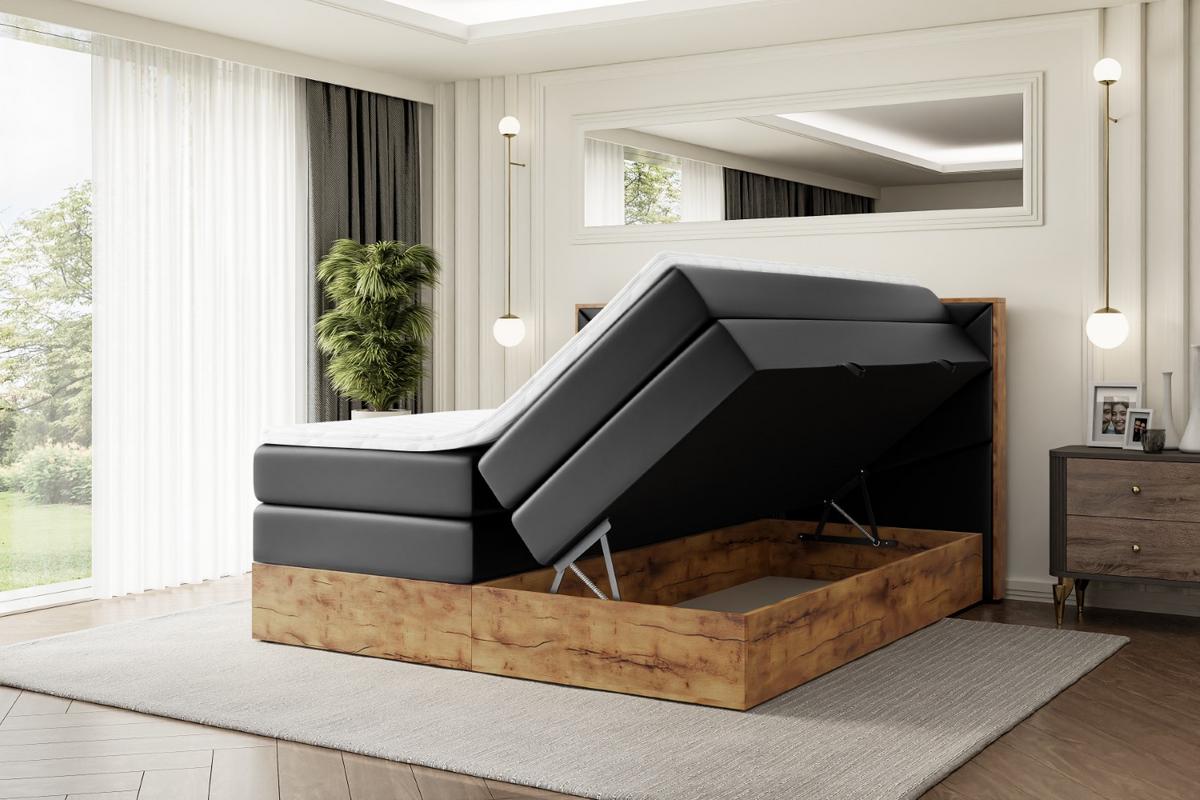 BOXSPRINGBETT mit Matratze H3|H4 und Lattenrost - LOLLI6 KING-200x200 - Schwarz - Schwarz, Holzwerkstoff (200/200cm) - ALTDECOR