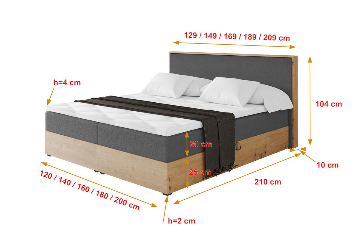 BOXBETT LOLLI9 - 160x200 - H4 Dunkelgrau - Graphitfarben, Holzwerkstoff (160/200cm) - ALTDECOR