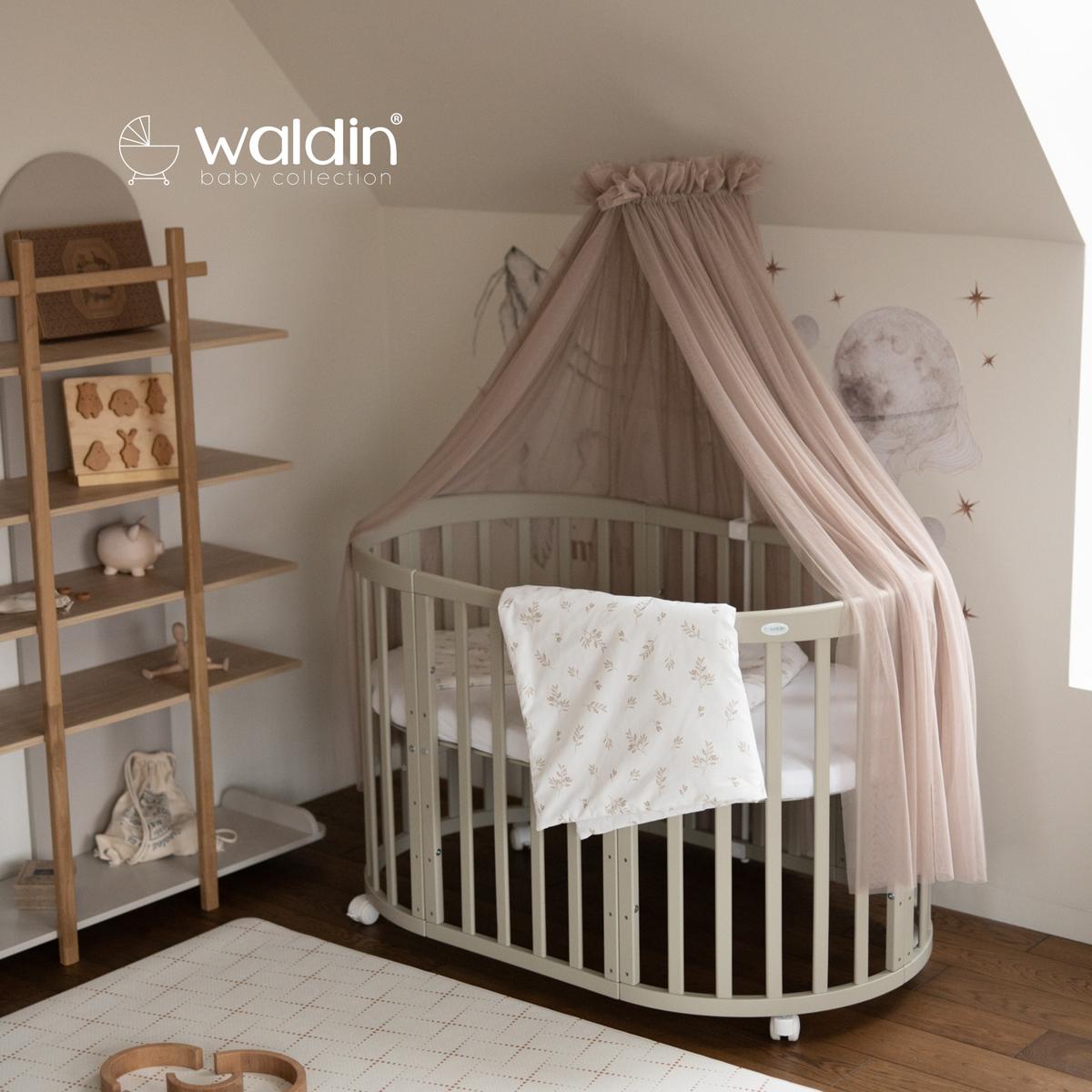 BABYBETT OLIVE OVAL 7in1 mit Matratze und Himmelset - Taupe/Olivgrün, Holz/Textil (73/125cm) - waldin