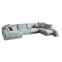 WOHNLANDSCHAFT MADELINE Hellblau Cord - Schwarz/Hellblau, Kunststoff/Textil (425/86/224cm) - KAWOLA