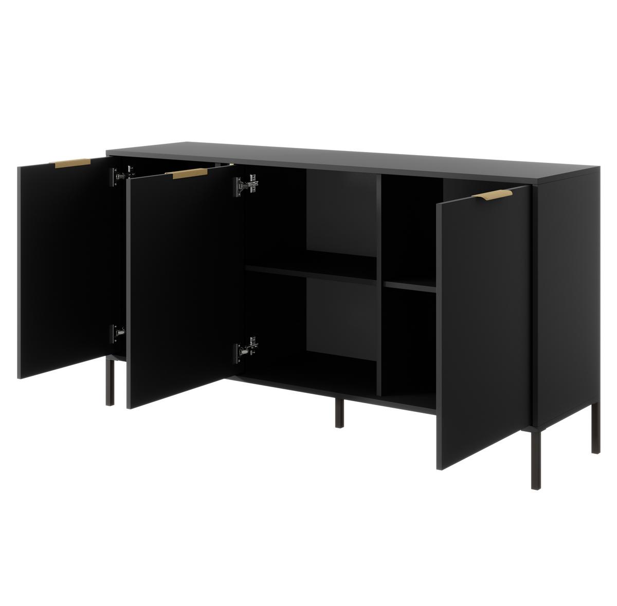 SIDEBOARD Catanian 3T Grau 153,1/81,4/39,5 cm – mit goldenen Griffen und schwarzen Beinen - Schwarz/Grau, Holzwerkstoff/Metall (153.1/81.4/39.5cm) - AX Living