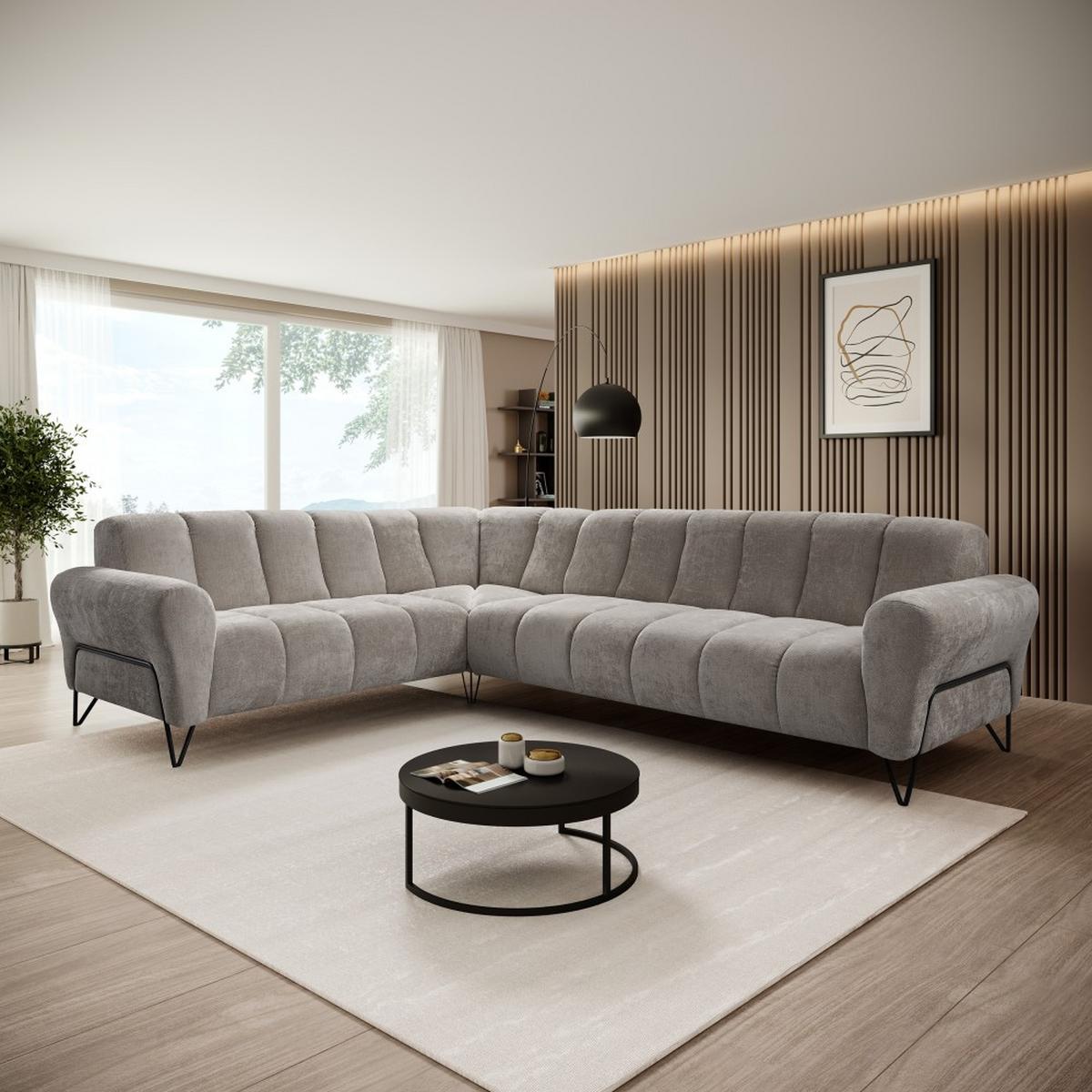 ECKSOFA Volare ohne Schlaffunktion Hellbraun rechts - Hellbraun/Schwarz, Textil/Metall (295/235cm) - Beautysofa