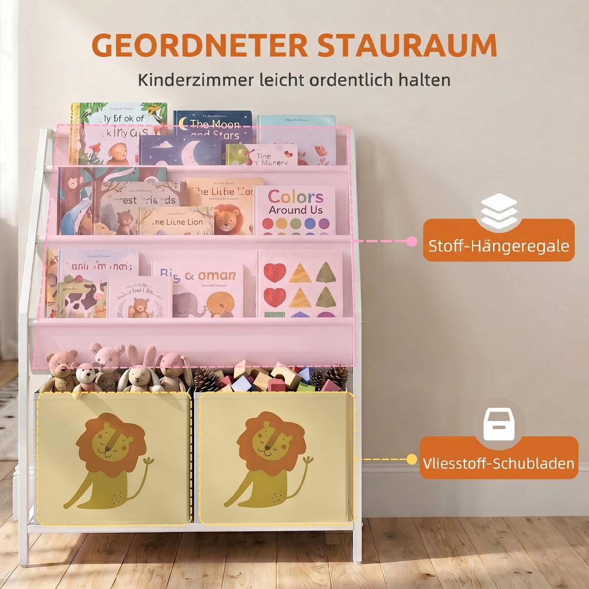 KINDER-BÜCHERREGAL Metall Spanplatte Weiß - Weiß, Textil/Metall (30/76/60cm) - AIYAPLAY