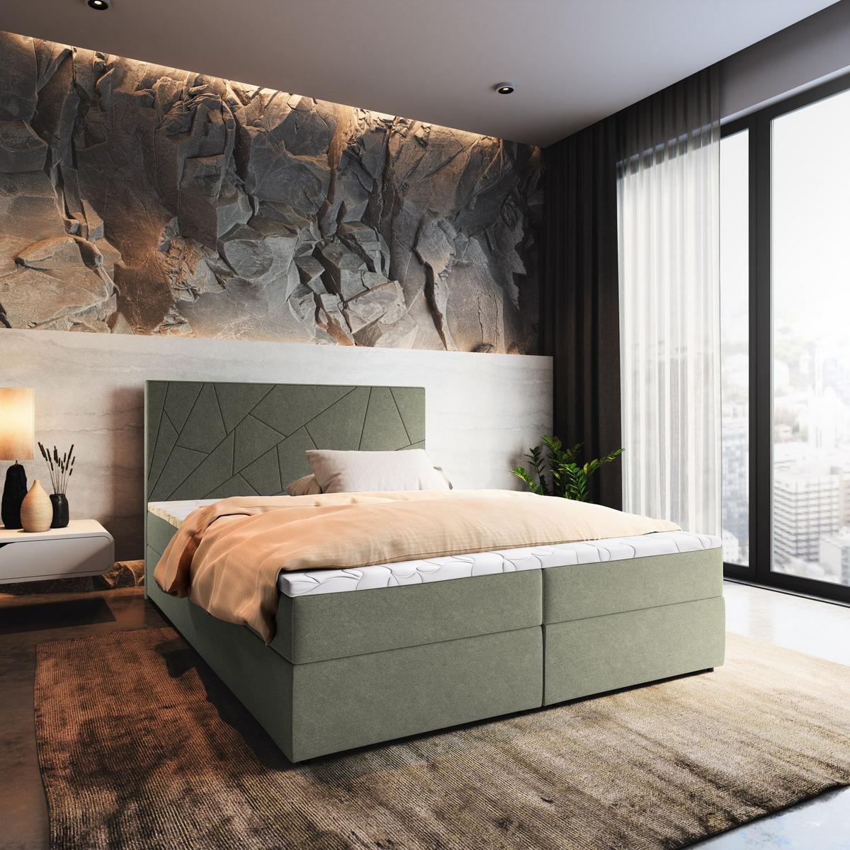 BOXBETT MADO 140x200 cm mit Matratze und Topper - Grün - Grün, Holz (140/200cm) - MASSENO