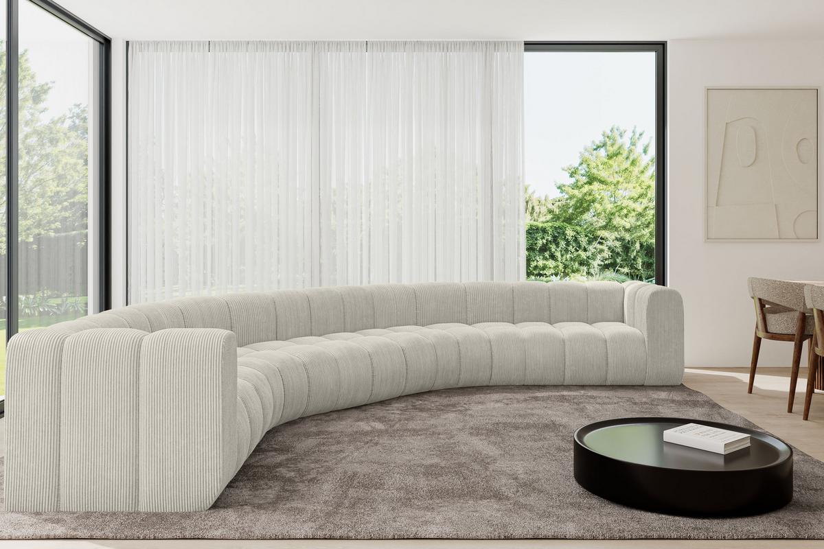 WOHNLANDSCHAFT modulares Sofa Lazro-U1 - 373x373x70 cm Creme - Hellgrau/Creme, Holzwerkstoff/Textil (373/70/373cm) - ALTDECOR