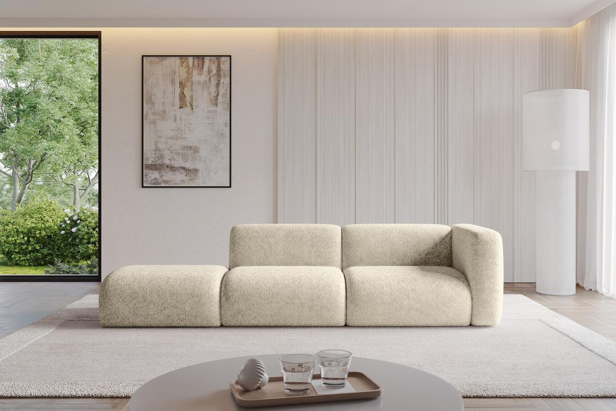SOFA Ottomane Rechts MIRA-S3 296x89x70 Creme Velours - Creme/Schwarz, Holzwerkstoff/Kunststoff (296/70/89cm) - ALTDECOR