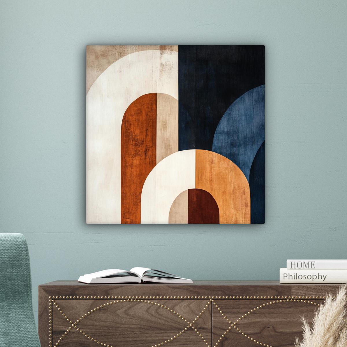 LEINWANDBILD Abstrakt - Formen - Dunkelblau Wandbild Wohnzimmer 50x50 cm - Cognac, Textil (50/50cm) - MuchoWow