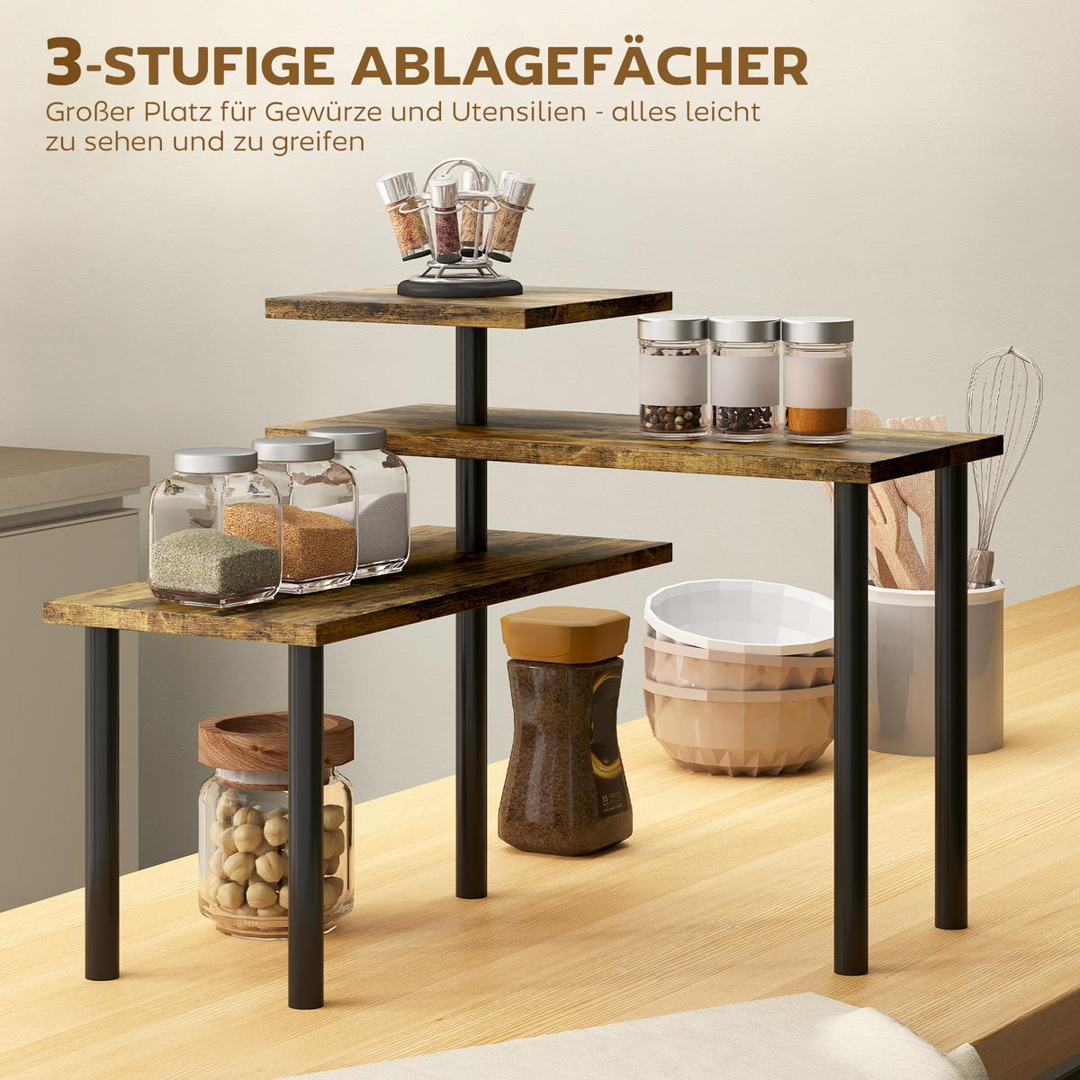 KÜCHENREGAL Spanplatte Metall Rustikal-Braun - Braun, Holzwerkstoff (18/36.5/40cm) - HOMCOM