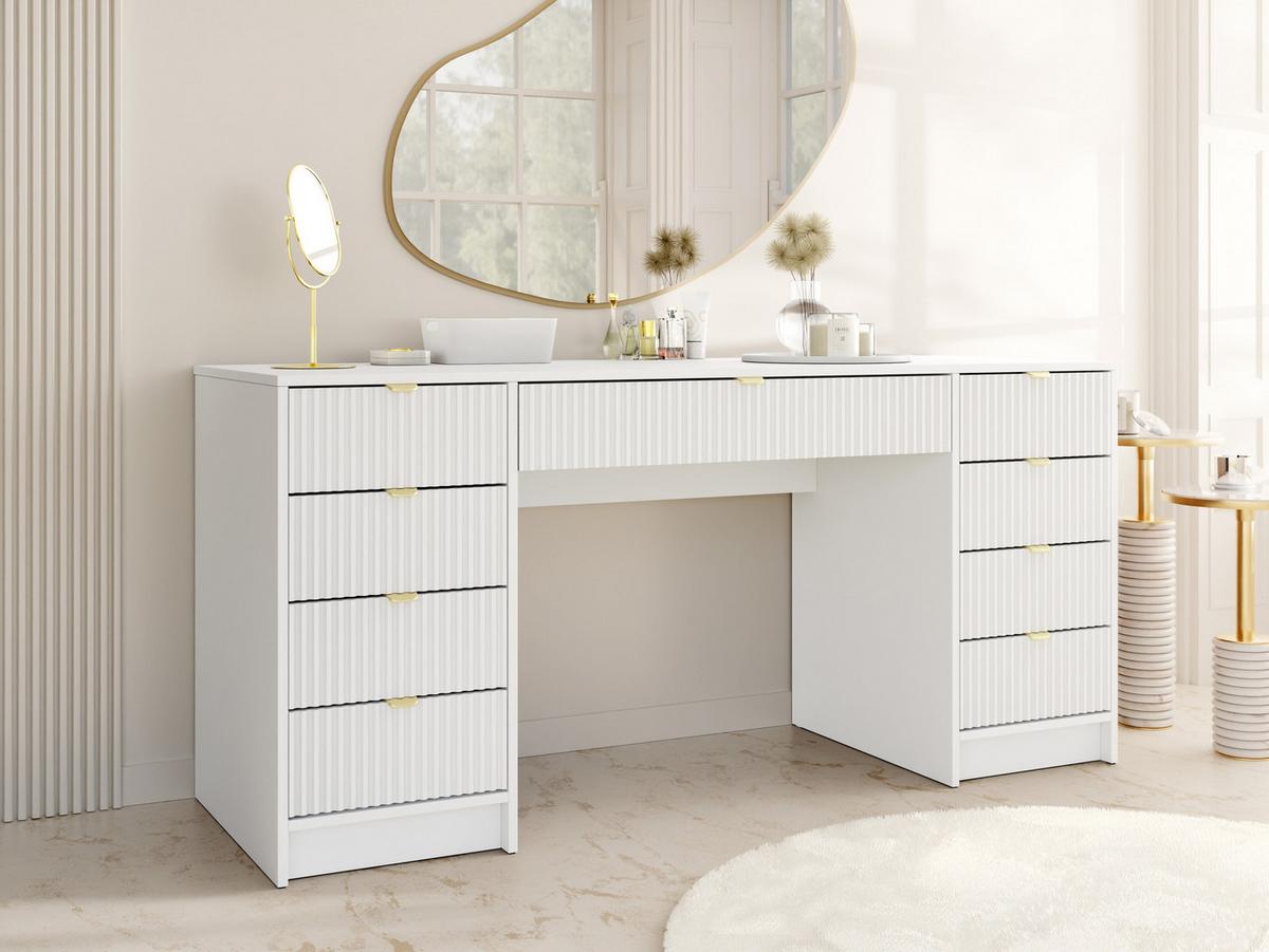 SCHREIBTISCH Tireno Bis - Goldfarben/Weiß, Holzwerkstoff/Metall (154/55/76cm) - MIRJAN24