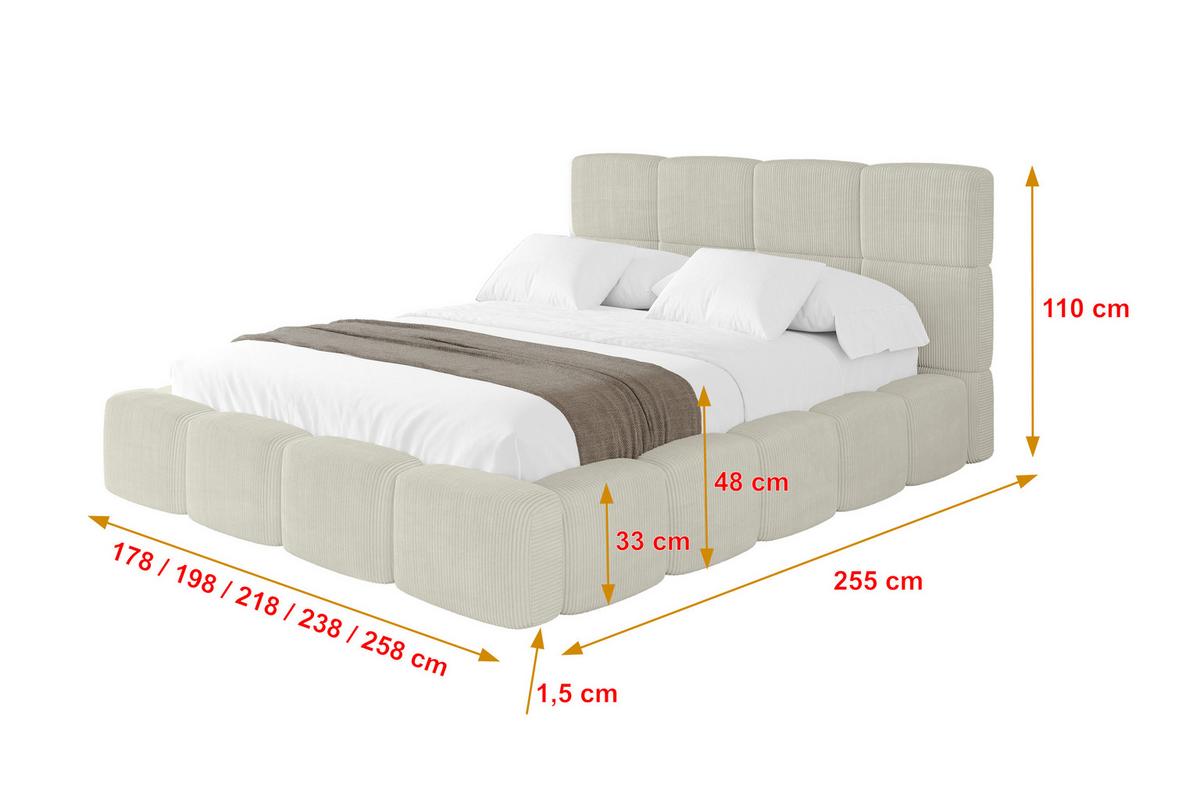 POLSTERBETT mit Bettkasten und Lattenrost, Bett mit Kopfteil, Boxbett ohne Matratze, Doppelbett mit Stauraum - NATA 120x200 Creme - Ecru, Holzwerkstoff/Textil (120/200cm) - ALTDECOR