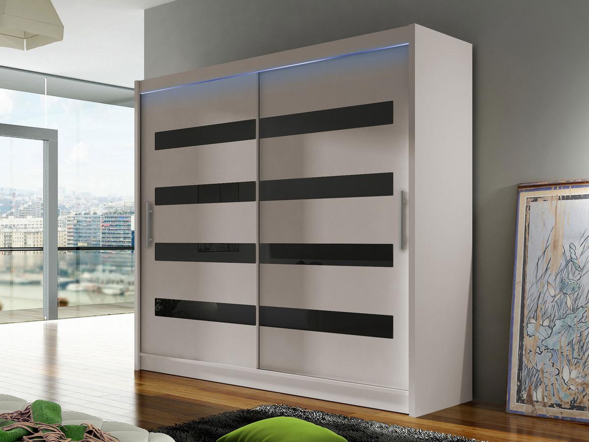 KLEIDERSCHRANK London XI, mit RGB LED Beleuchtung - Kaschmir/Silberfarben, Holzwerkstoff/Kunststoff (180/215/58cm) - MIRJAN24