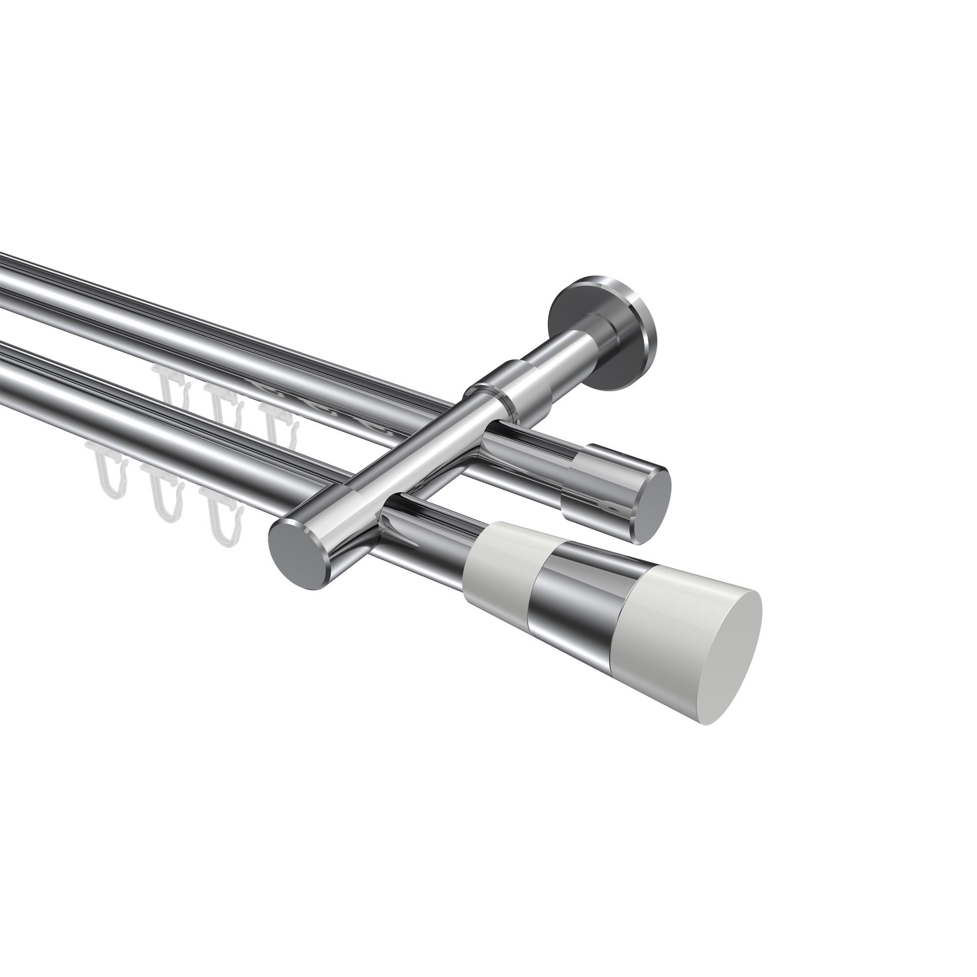 GARDINENSTANGE INNENLAUF Prestige Tanara 240 cm (geteilt in 2 x 120 cm), 2-läufig, 20 mm Ø Chrom - Chromfarben/Weiß, Metall (240cm) - INTERDECO