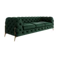 CHESTERFIELD-SOFA 3-Sitzer Lexi Flasche Grün Samt - Smaragdgrün/Goldfarben, Holz/Textil (243/75/100cm) - S-Style Möbel