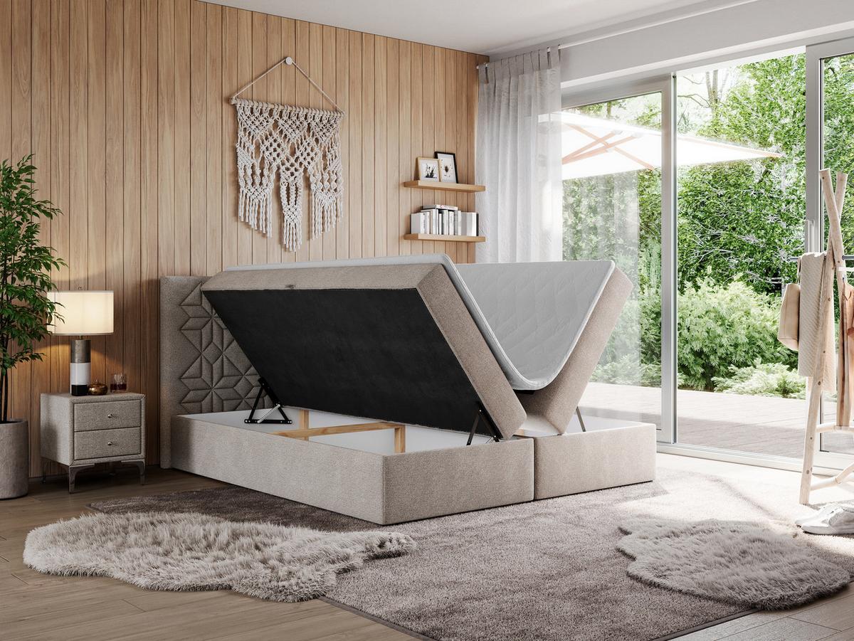BOXBETT LEILA 120/200 Beige Struktur - H3 - Beige, Holz/Textil (120/200cm) - MKS