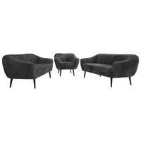 SITZGARNITUR PIRS 3+3+1 - Grau Cord - Schwarze Beine - Schwarz/Grau, Holzwerkstoff/Textil (180/75/74cm) - MKS
