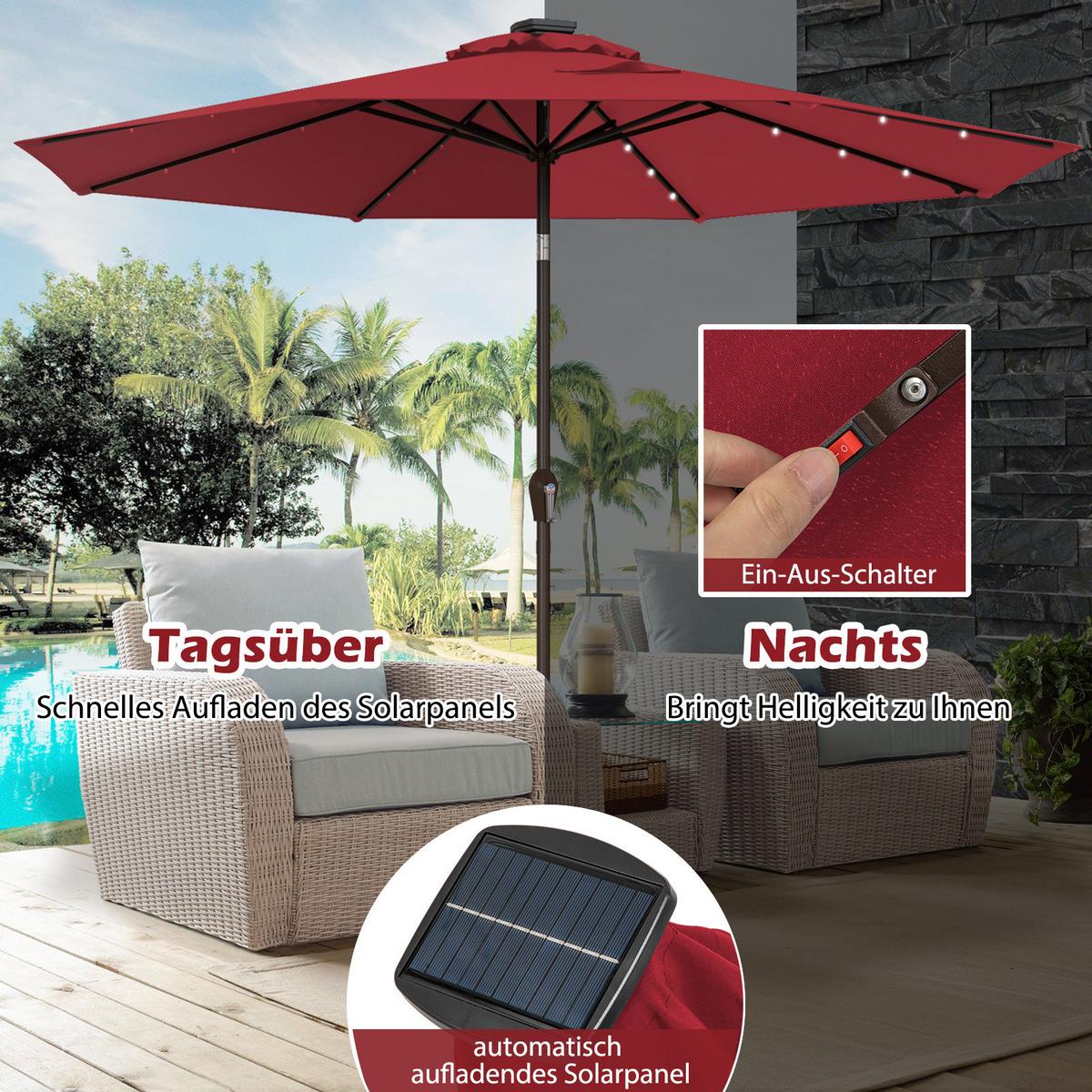 PATIO-SCHIRM Rot - Weinrot, Kunststoff (300/300cm) - COSTWAY
