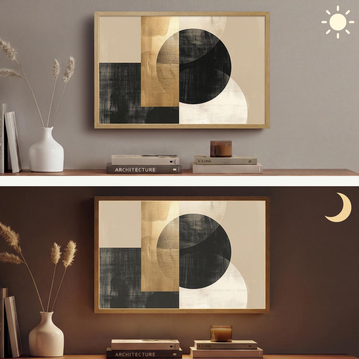 WANDLEUCHTE MIT AKKU Abstrakt - Modern - Schwarz - Gold 60x40 cm - Sandfarben, Holzwerkstoff (60/40/8cm) - OnlyWow